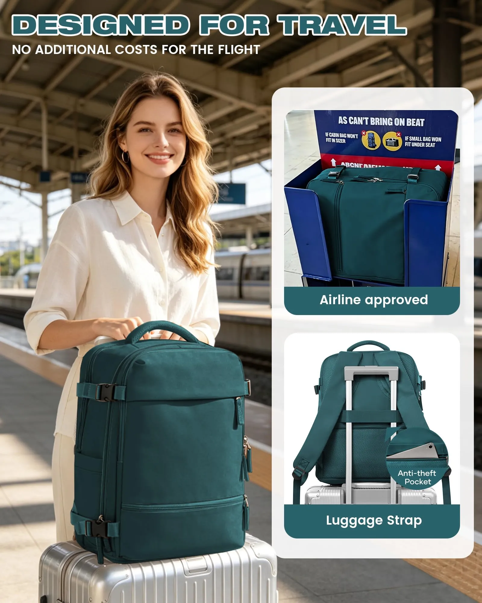SZLX Zaino da Viaggio Sottovuoto con Pompa 40x30x20 per Ryanair, Wizzair, Easyjet, Impermeabile per Laptop 14 Pollici - immagine 10