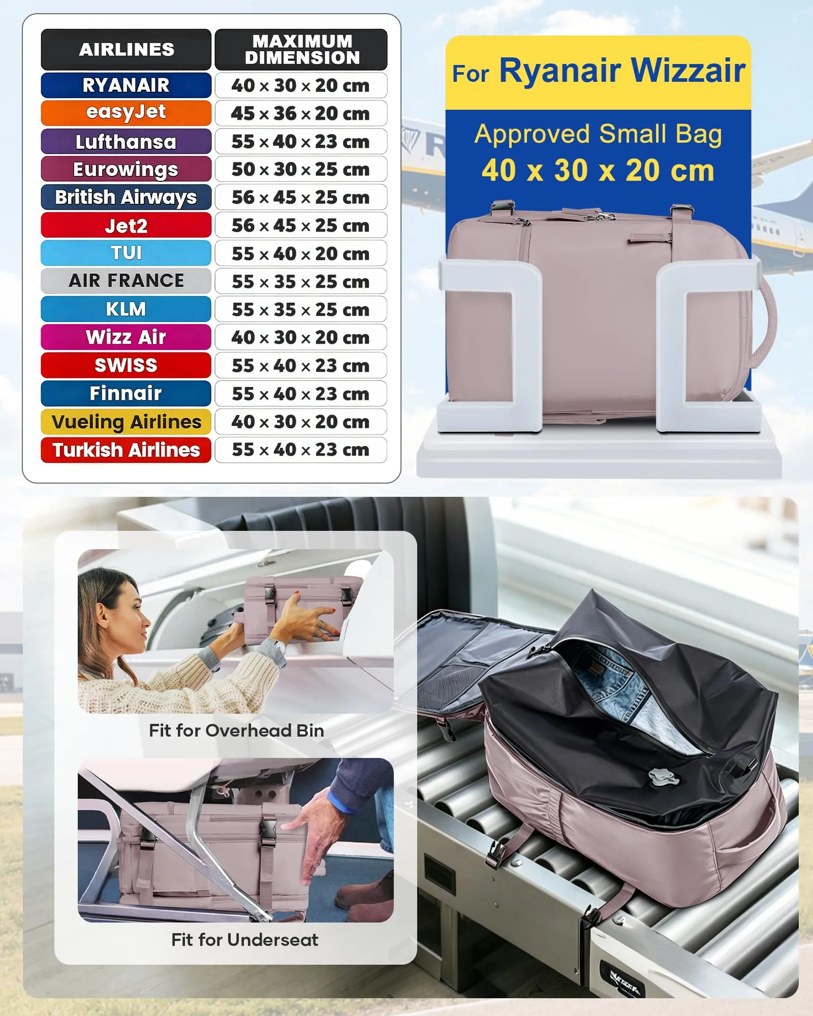 SZLX Zaino da Viaggio Sottovuoto con Pompa 40x30x20 per Ryanair, Wizzair, Easyjet, Impermeabile per Laptop 14 Pollici - immagine 3
