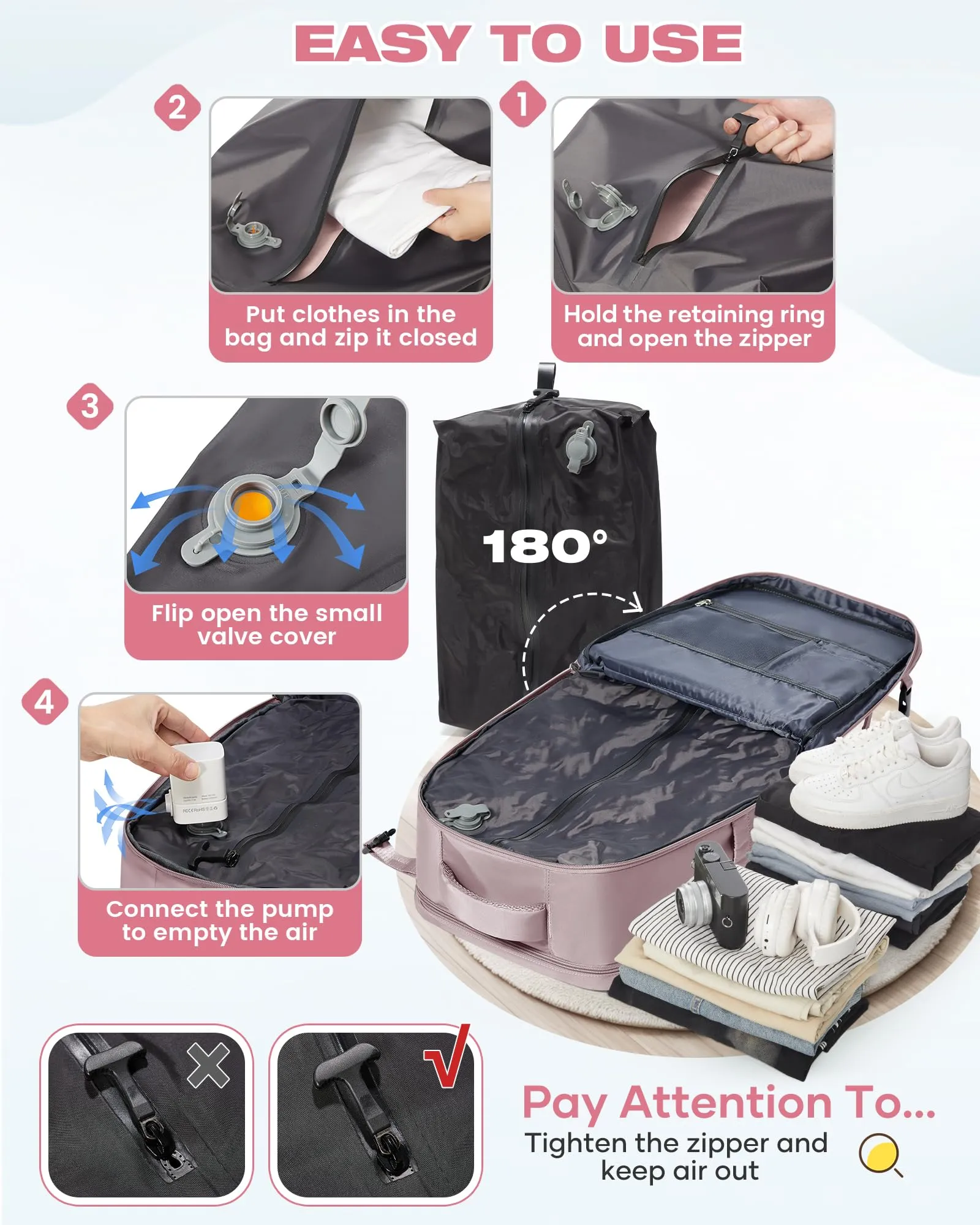SZLX Zaino da Viaggio Sottovuoto con Pompa 40x30x20 per Ryanair, Wizzair, Easyjet, Impermeabile per Laptop 14 Pollici - immagine 5