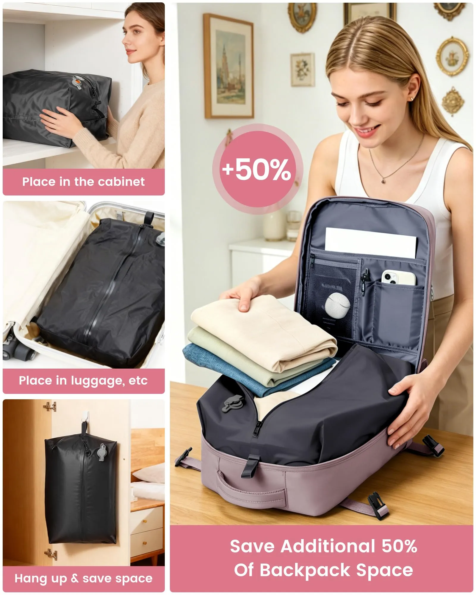 SZLX Zaino da Viaggio Sottovuoto con Pompa 40x30x20 per Ryanair, Wizzair, Easyjet, Impermeabile per Laptop 14 Pollici - immagine 8