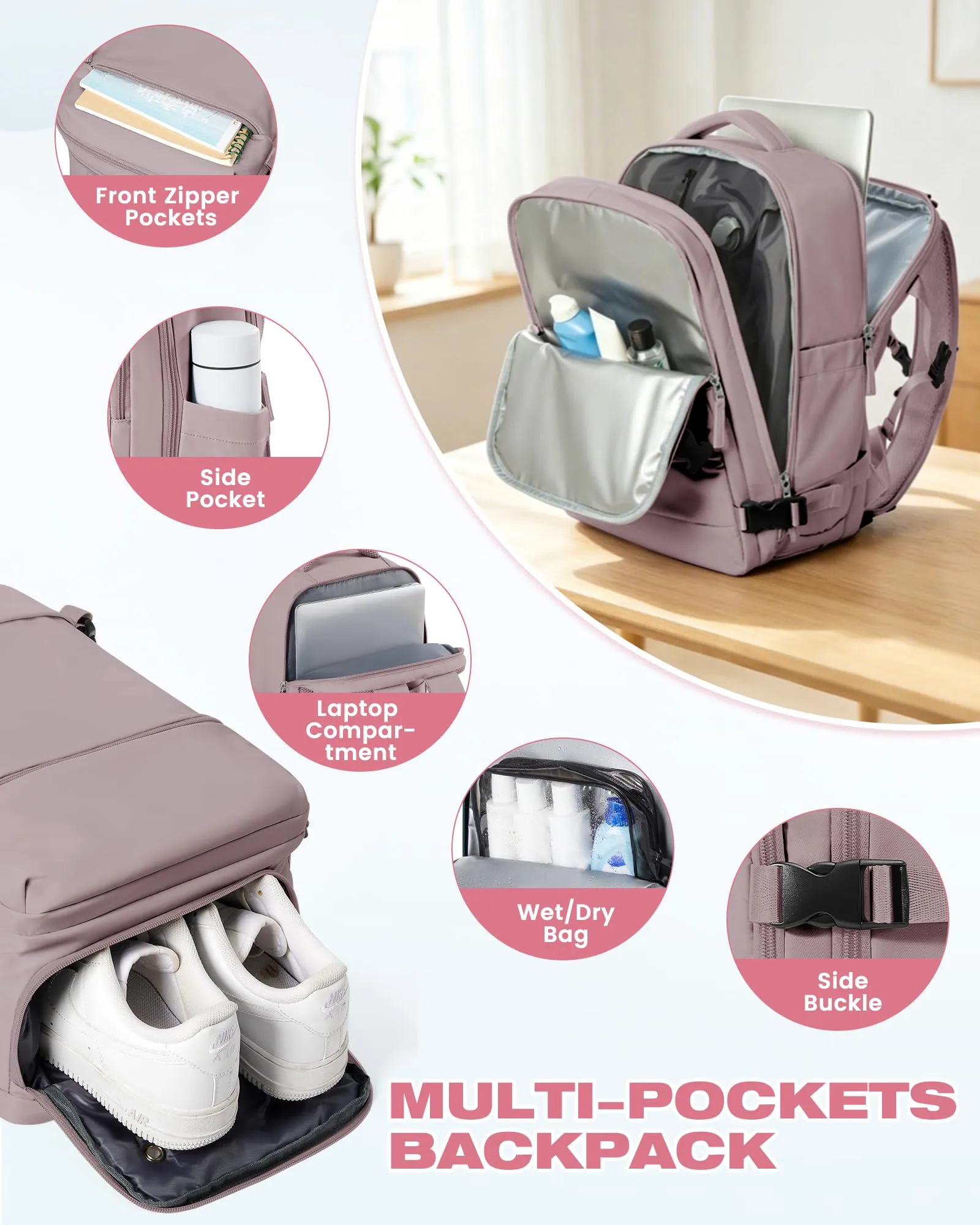 SZLX Zaino da Viaggio Sottovuoto con Pompa 40x30x20 per Ryanair, Wizzair, Easyjet, Impermeabile per Laptop 14 Pollici - immagine 9