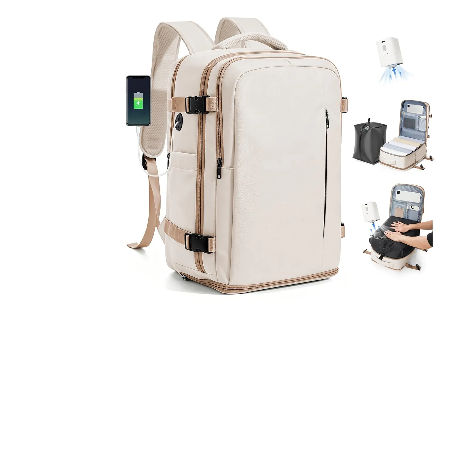 SZLX Zaino da Viaggio Sottovuoto con Pompa per Ryanair 40x30x20, Wizzair ed Easyjet, Bagaglio a Mano per Laptop 14 Pollici con Porta Scarpe - immagine 1