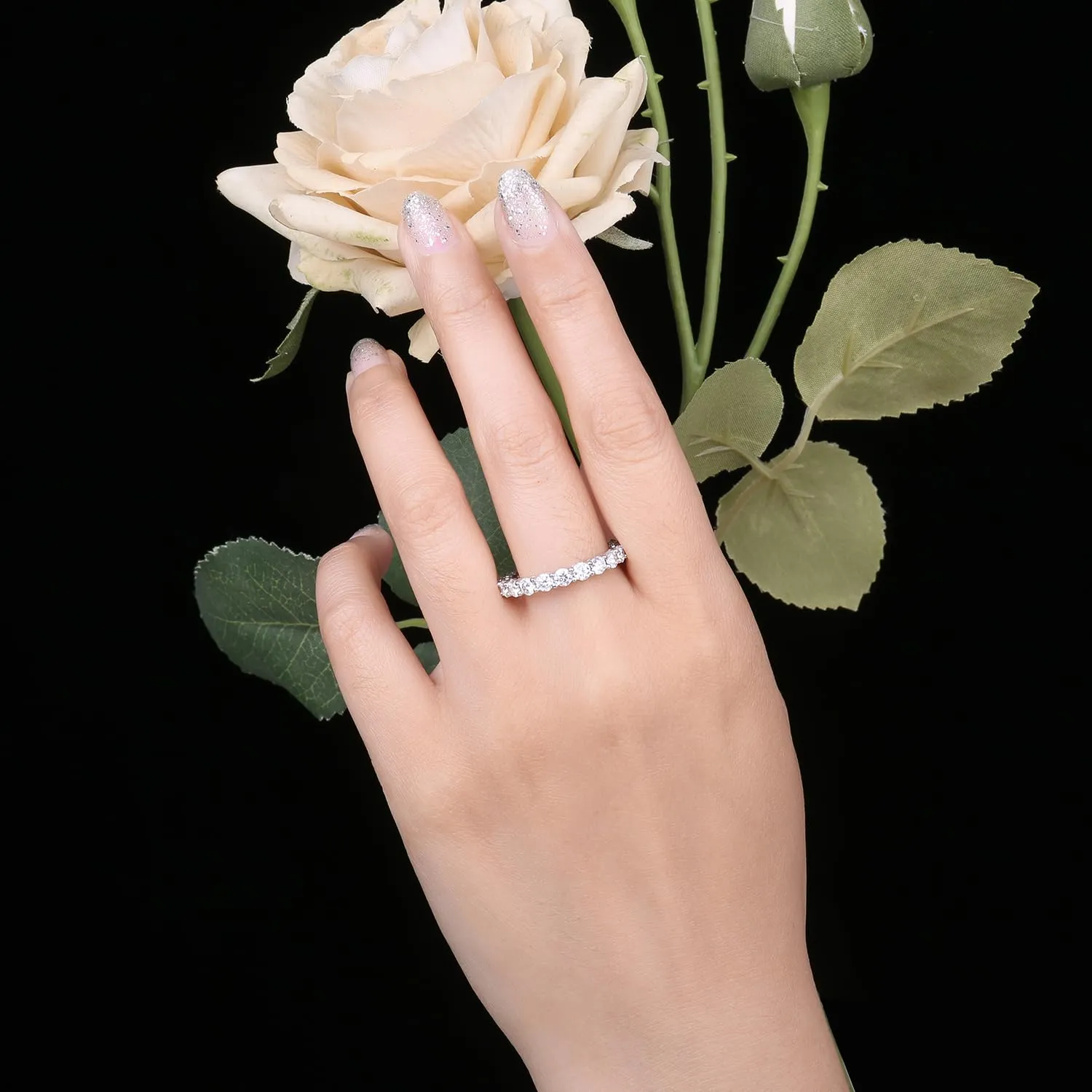 JewelryPalace Anello Eterno Donna placcato oro bianco 14K con Zirconia Cubica, Misura 9.5 - immagine 5