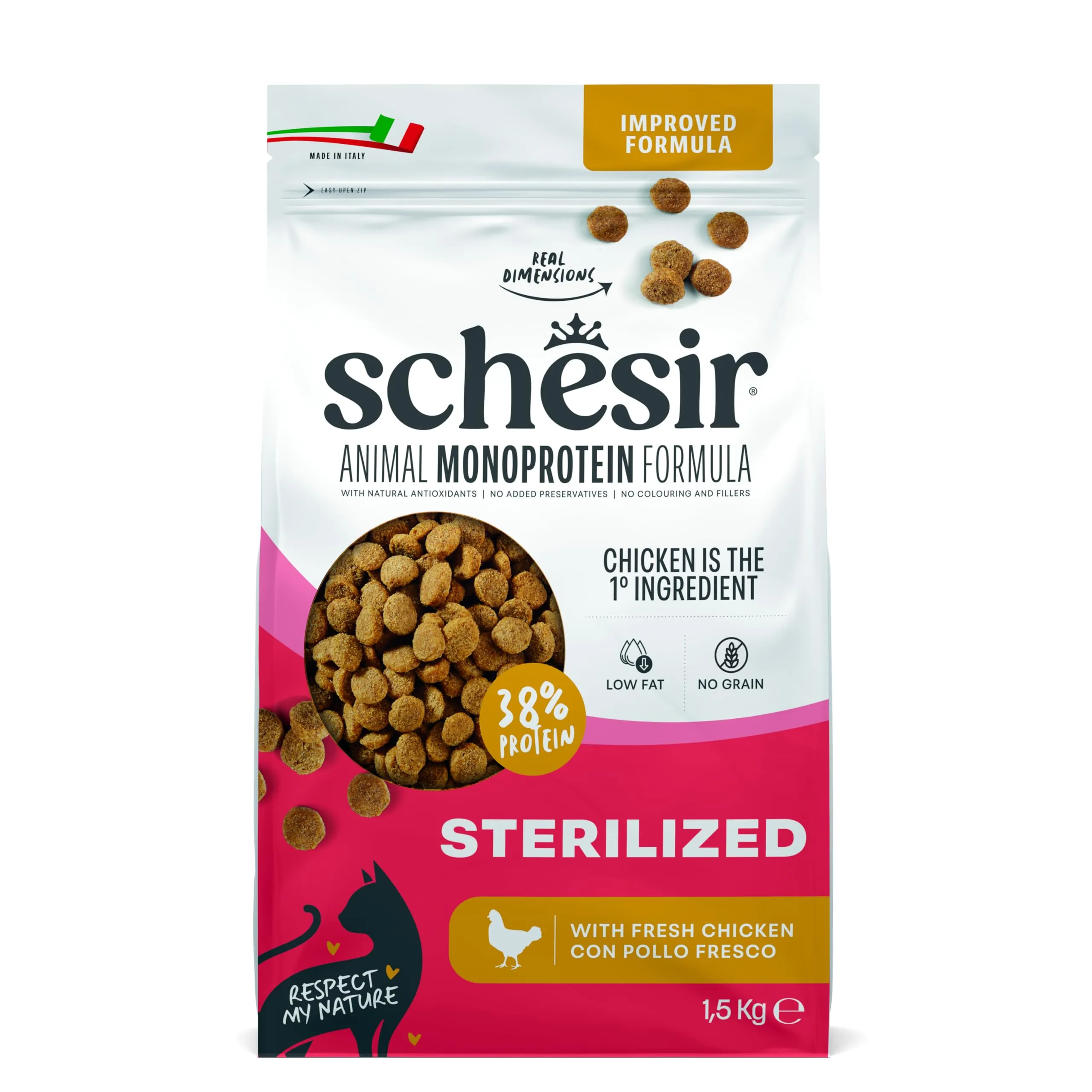 Schesir Animal Monoprotein Sterilized Pollo, Alimento Secco per Gatti Adulti Sterilizzati, 1,5 kg - immagine 1