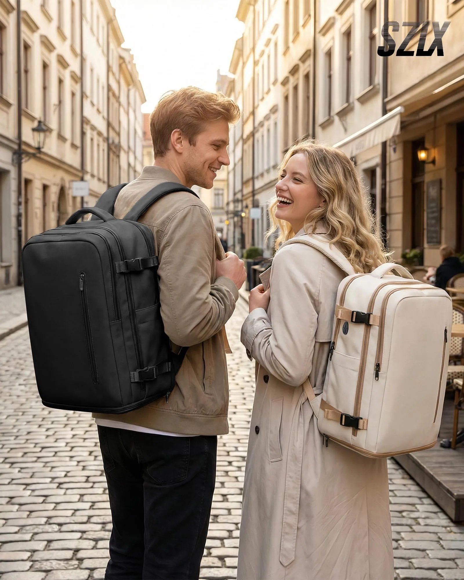 SZLX Zaino da Viaggio Sottovuoto con Pompa 40x30x20 per Ryanair, Wizzair, Easyjet, Bagaglio a Mano con Scomparto Laptop 14 Pollici e Porta Scarpe - immagine 3