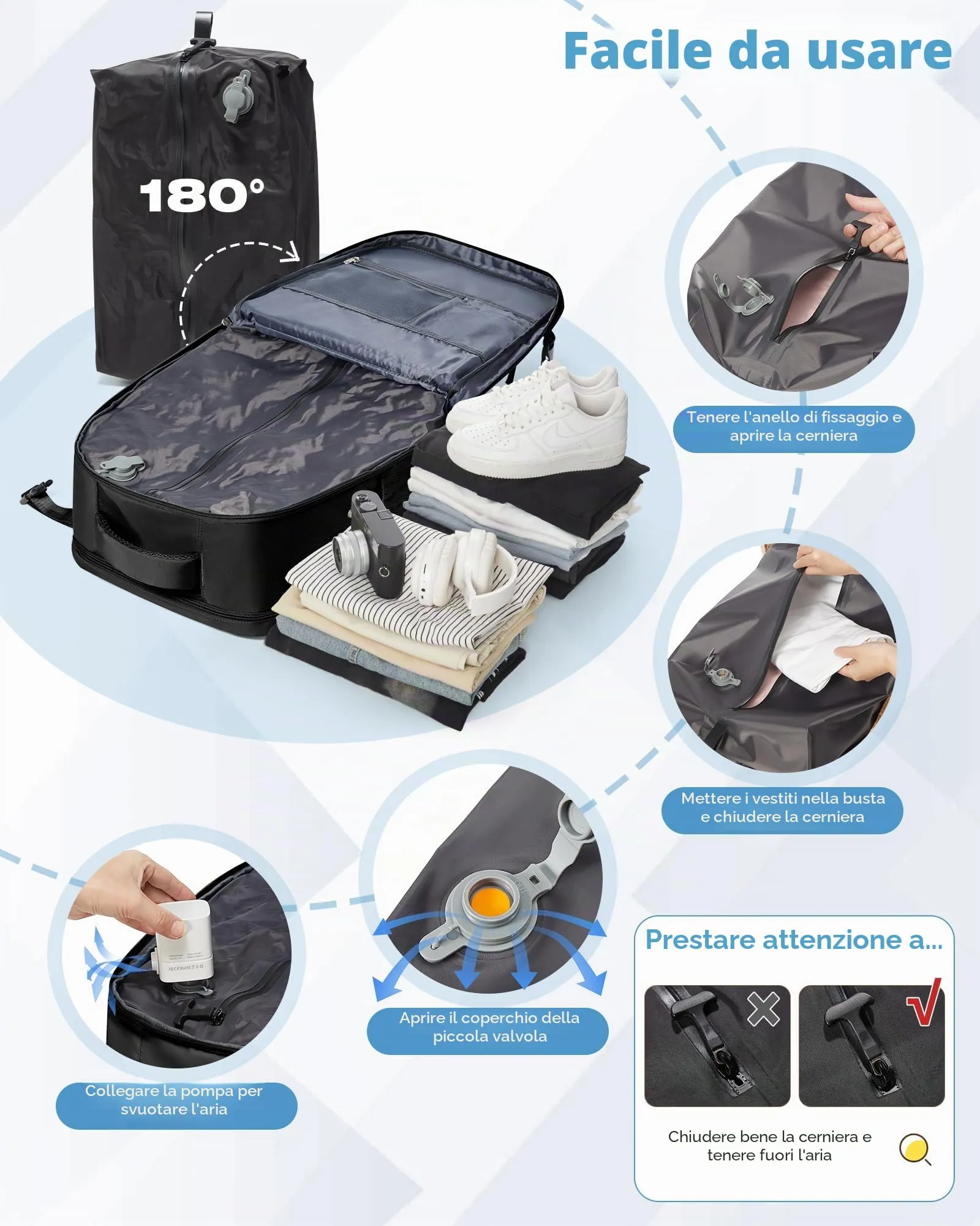 SZLX Zaino da Viaggio Sottovuoto con Pompa 40x30x20 per Ryanair, Wizzair, Easyjet, Bagaglio a Mano con Scomparto Laptop 14 Pollici e Porta Scarpe - immagine 6