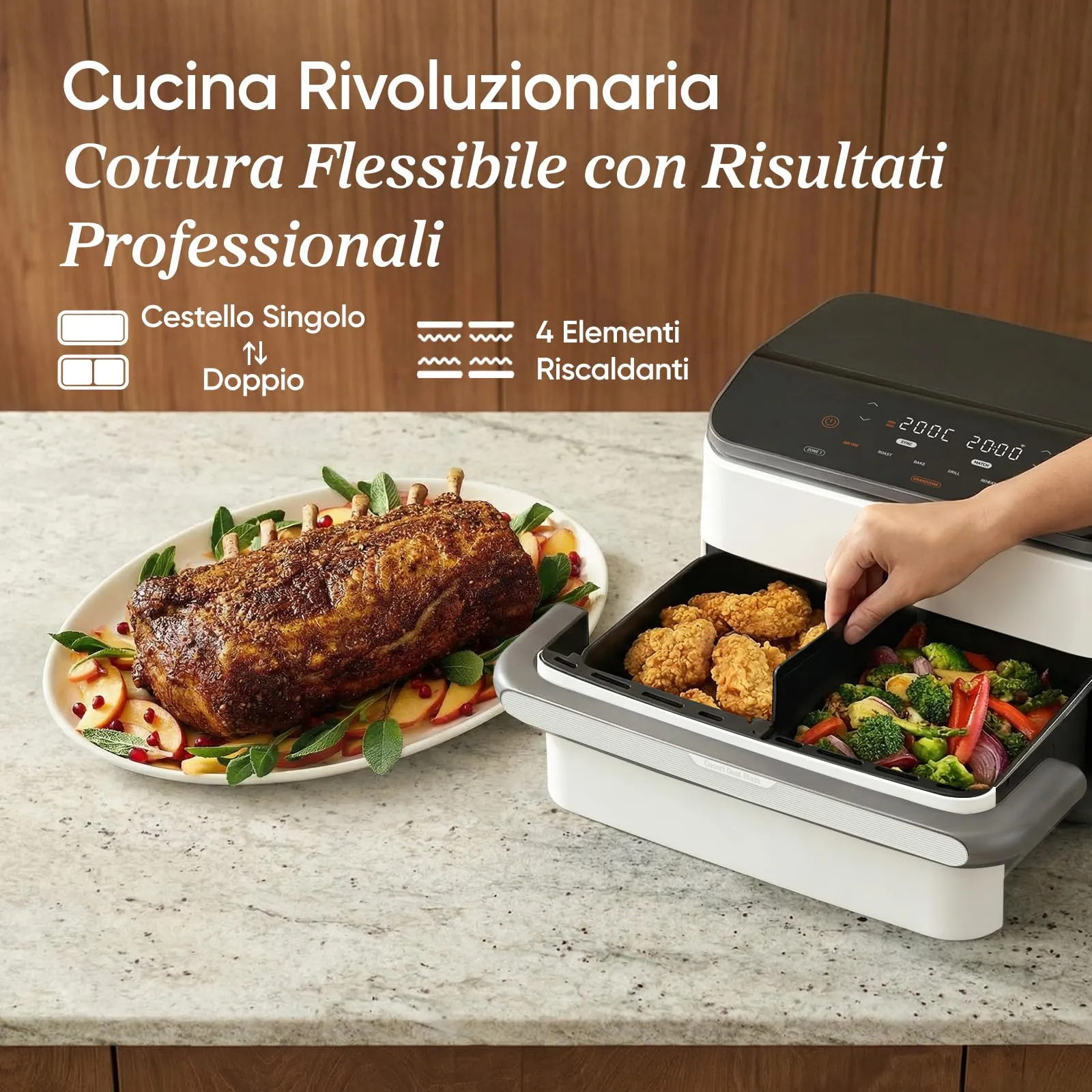 Cosori Twinfry Friggitrice ad Aria 10L Doppio Cestello con WiFi, Bianco, CAF-TF102S-AEU - immagine 2
