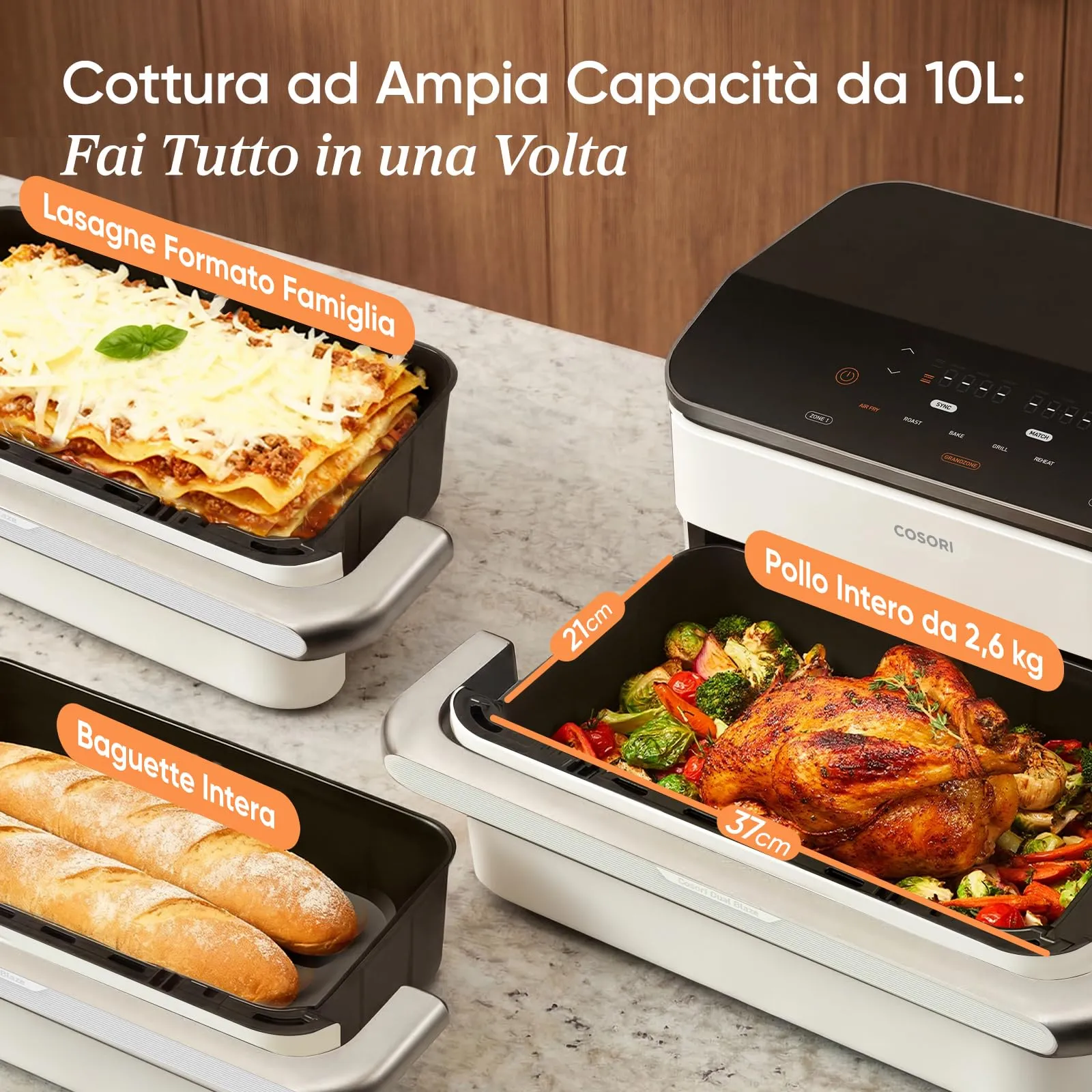 Cosori Twinfry Friggitrice ad Aria 10L Doppio Cestello con WiFi, Bianco, CAF-TF102S-AEU - immagine 6