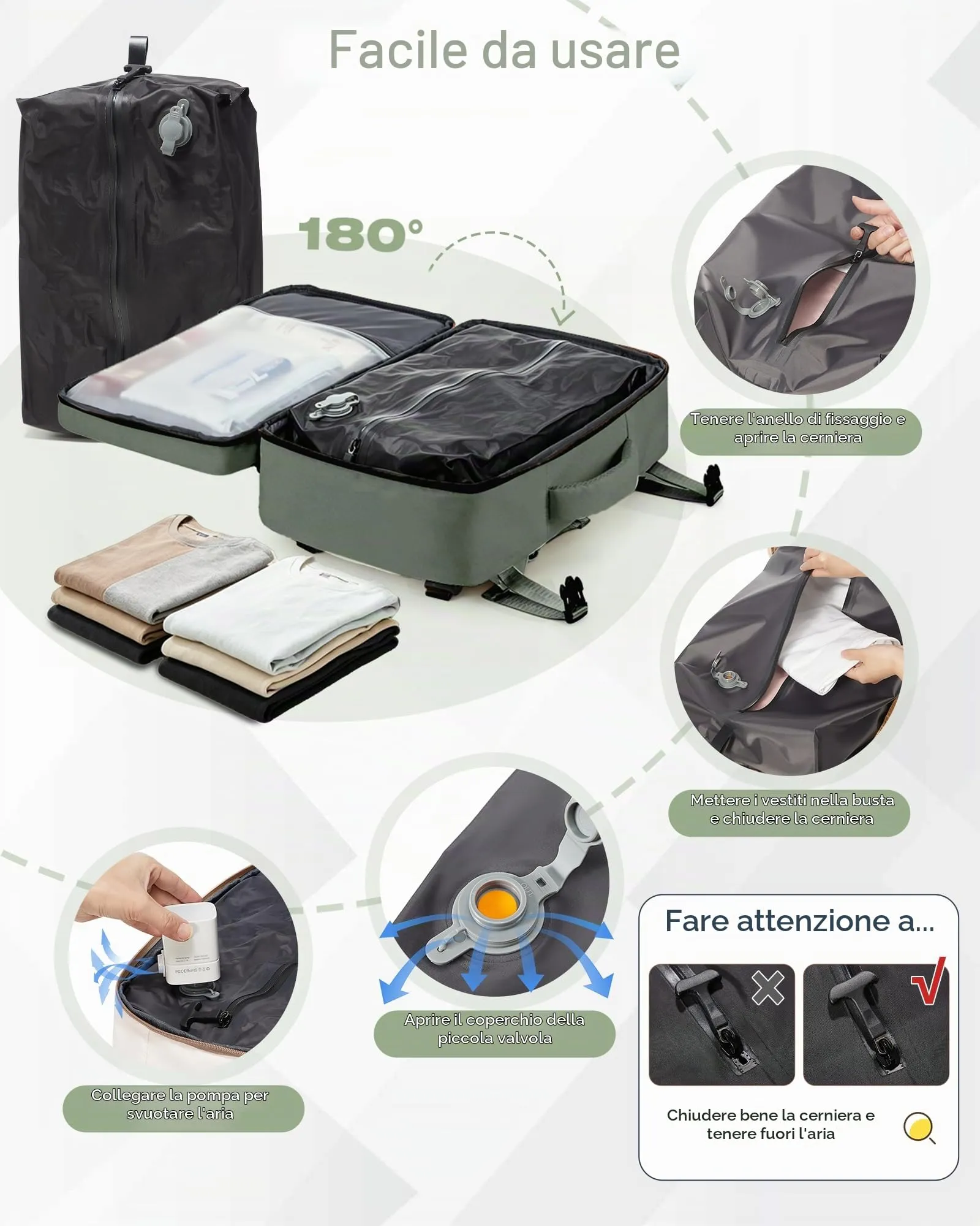 SZLX Zaino da Viaggio Sottovuoto con Pompa, Bagaglio a Mano 40x30x20 per Ryanair, Wizz Air, Easyjet, Scomparto Laptop 14 Pollici e Porta Scarpe - immagine 5