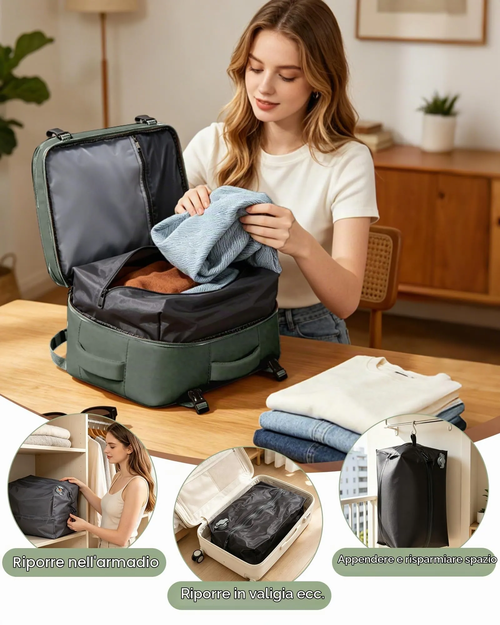 SZLX Zaino da Viaggio Sottovuoto con Pompa, Bagaglio a Mano 40x30x20 per Ryanair, Wizz Air, Easyjet, Scomparto Laptop 14 Pollici e Porta Scarpe - immagine 8