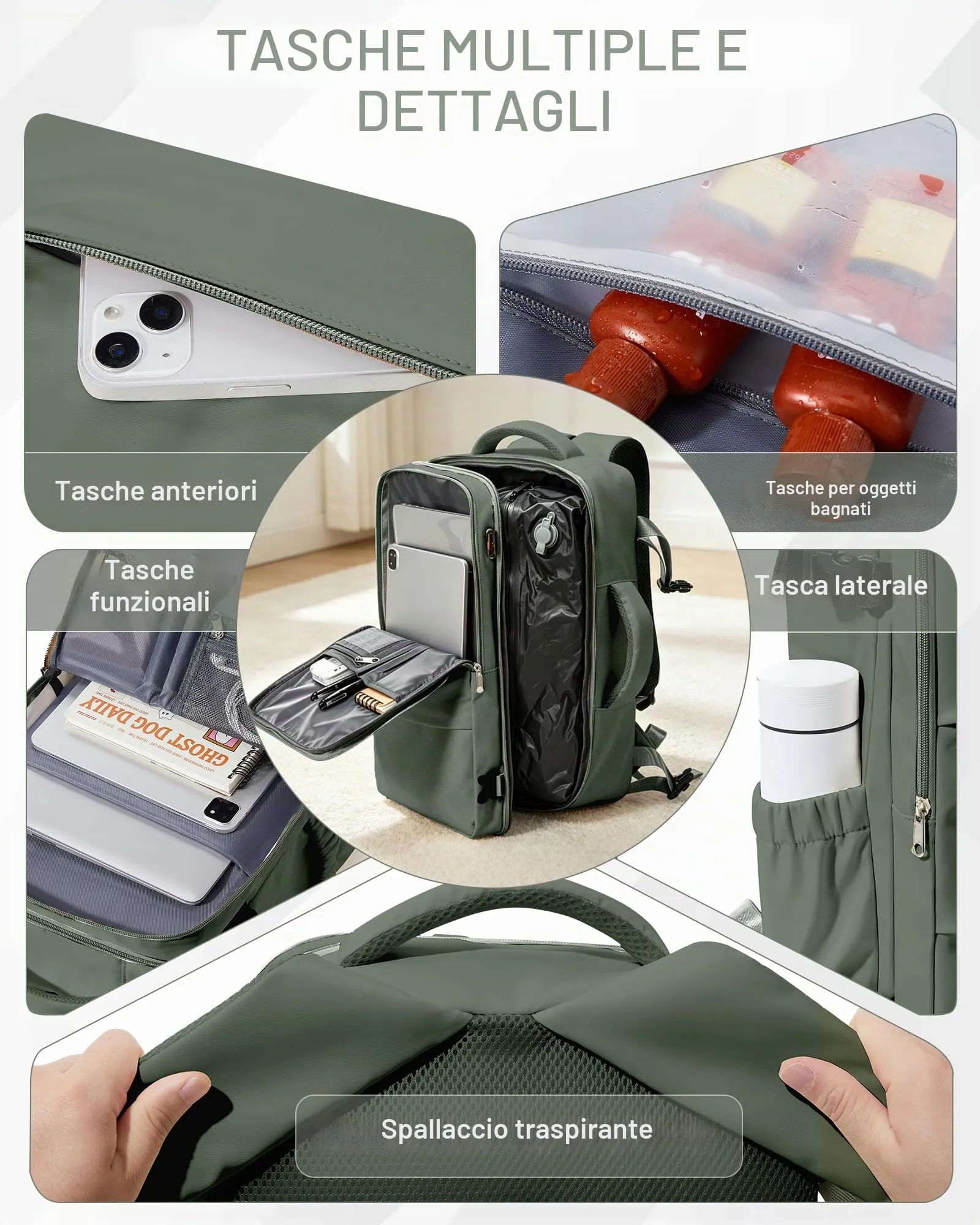 SZLX Zaino da Viaggio Sottovuoto con Pompa, Bagaglio a Mano 40x30x20 per Ryanair, Wizz Air, Easyjet, Scomparto Laptop 14 Pollici e Porta Scarpe - immagine 9