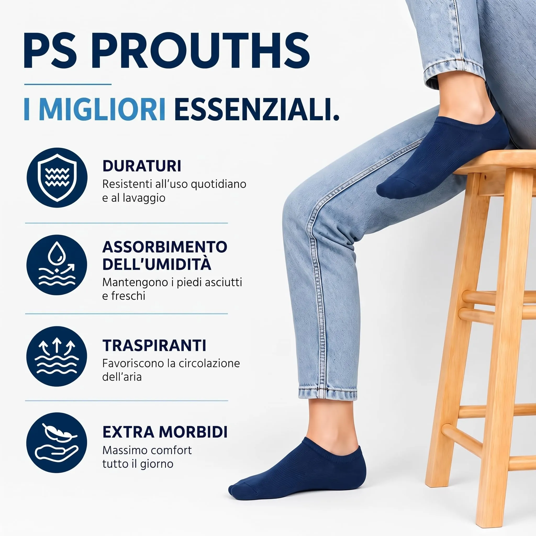 PS PROUTHS Calzini Corti Bassi Fantasmini in Cotone Unisex, 12 Paia, 40-46, Blu navy - immagine 5