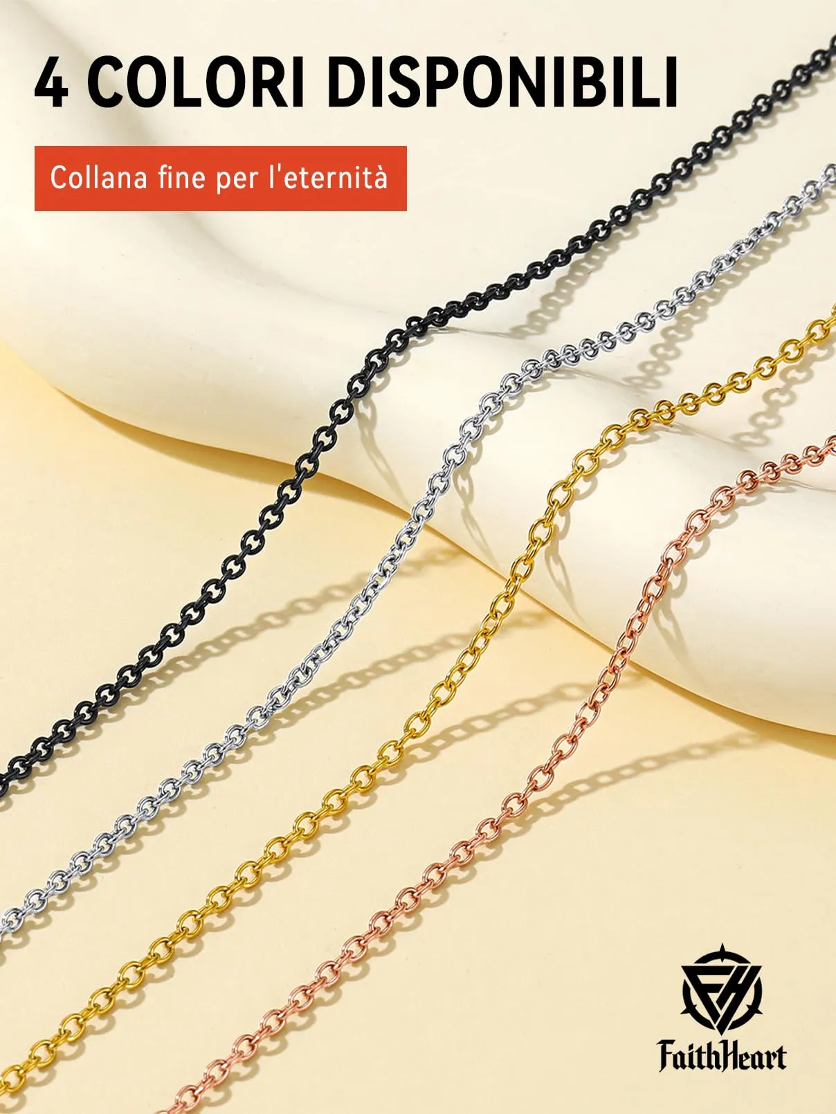 FaithHeart Collana Catenina Donna in Acciaio Inossidabile 2mm Oro, 70cm - immagine 7