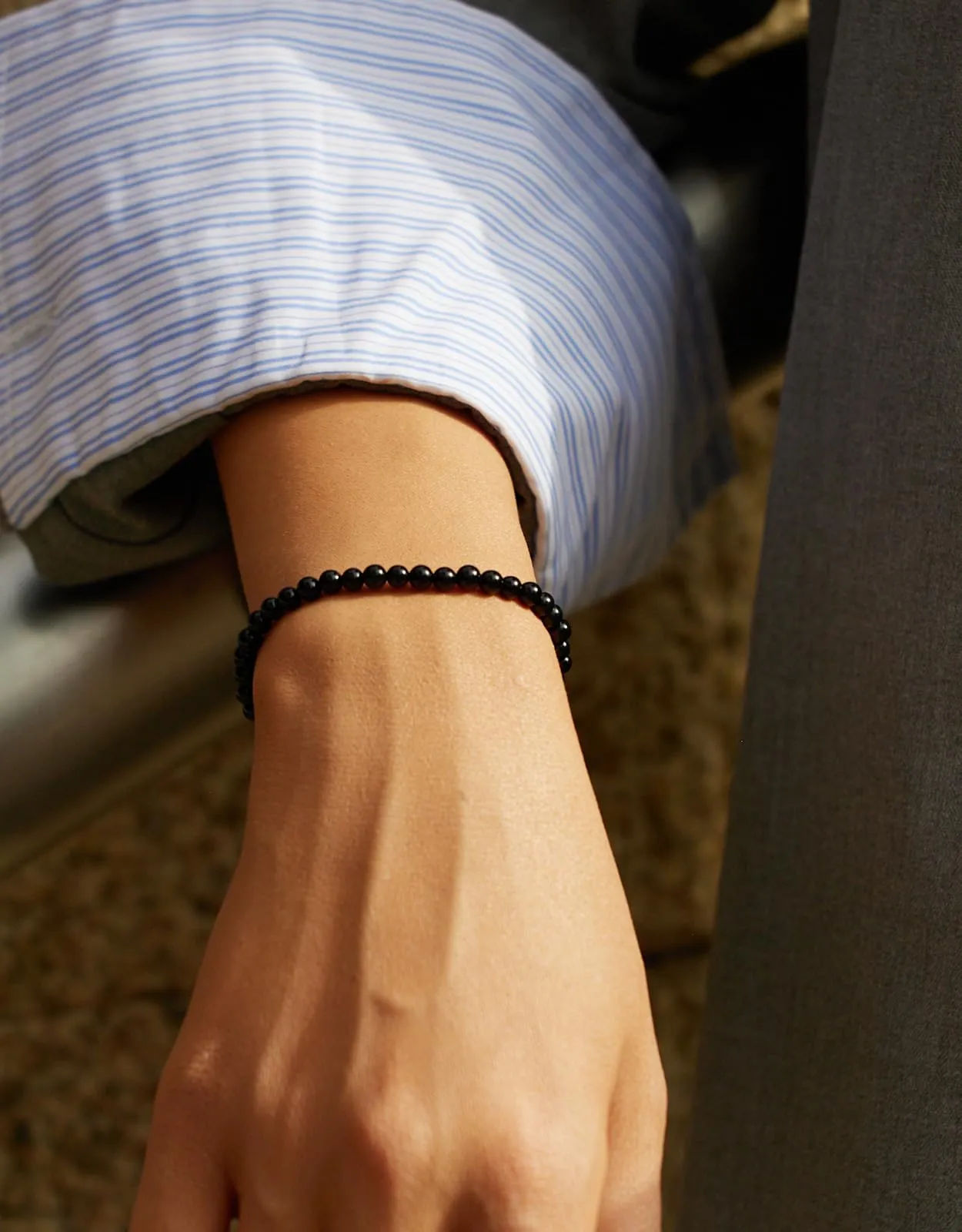 Landorilo Bracciale in Pietra Naturale Ossidiana Nera, 4 mm, 18-19 cm - immagine 2