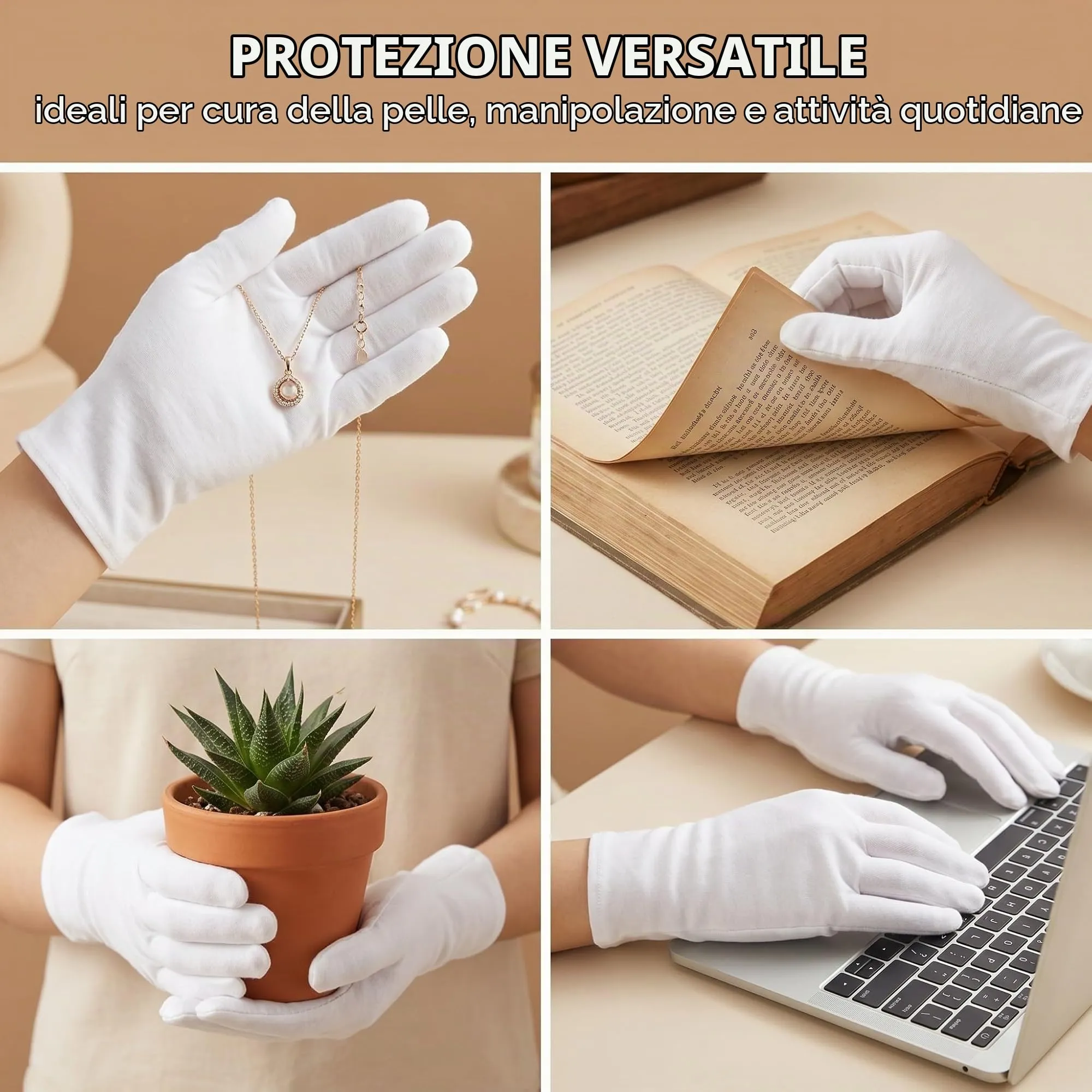 ZENQARI Guanti di Cotone Bianchi, 10 Paia, 9x21 cm - immagine 4