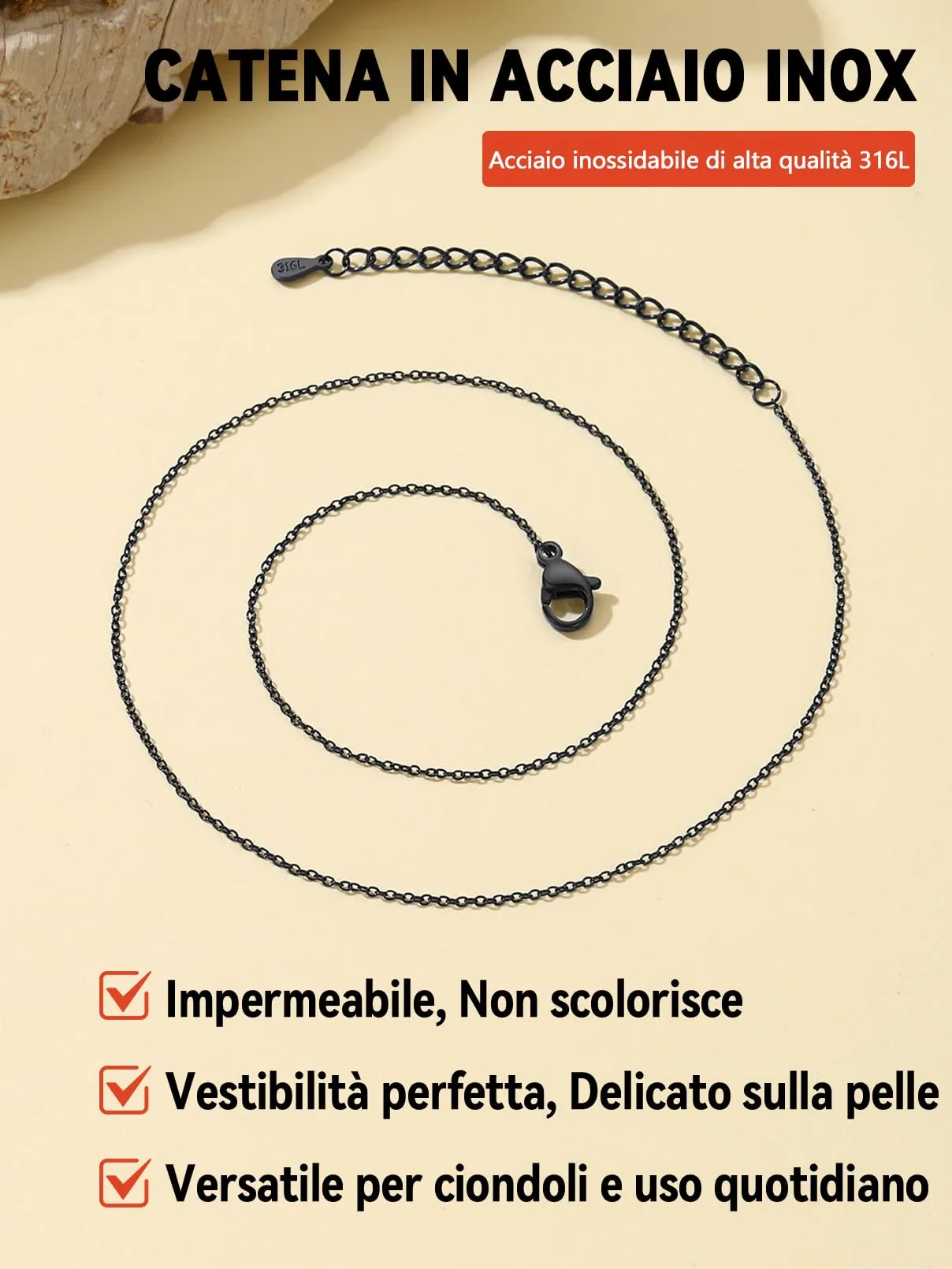 FaithHeart Collana Catenina in Acciaio Inossidabile 1mm Oro, 65cm - immagine 5