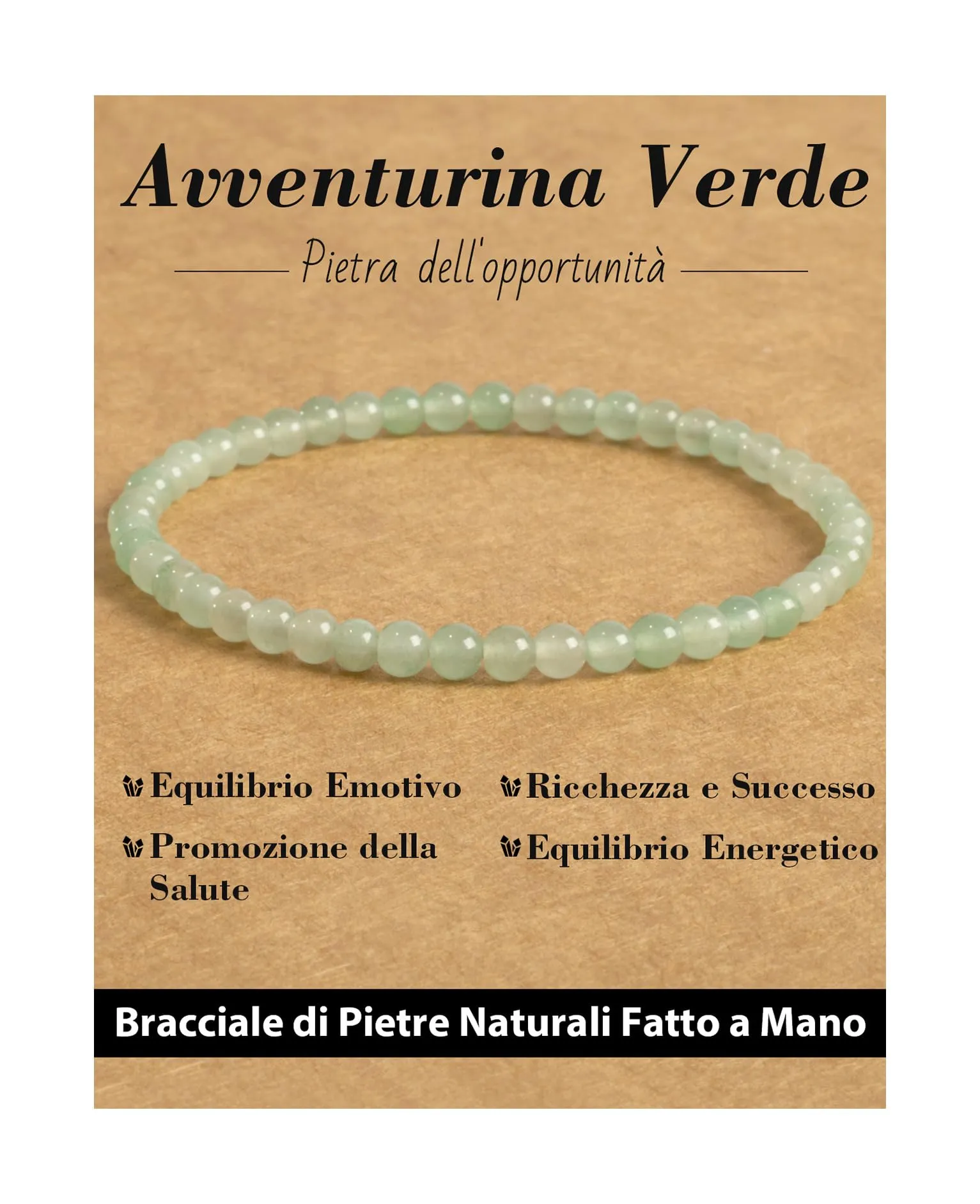 Landorilo Bracciale in Pietra Naturale Avventurina Verde, 4 mm, 18-19 cm - immagine 1