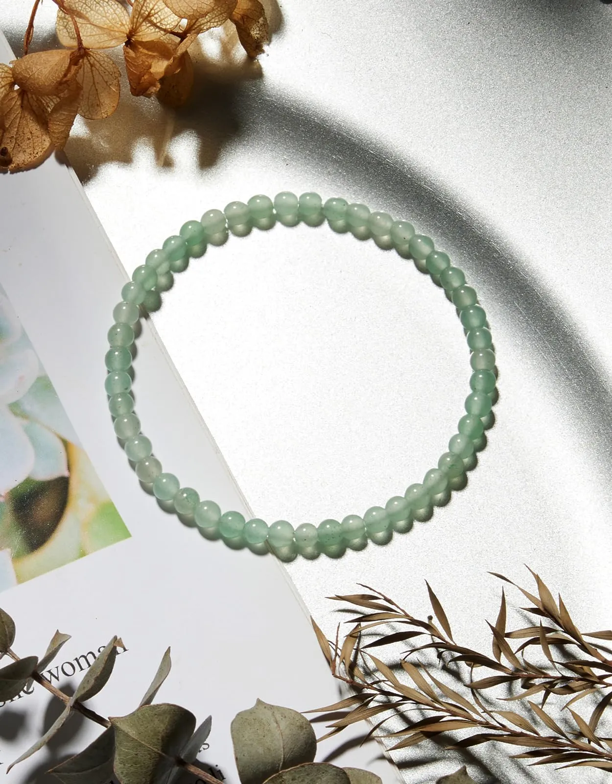 Landorilo Bracciale in Pietra Naturale Avventurina Verde, 4 mm, 18-19 cm - immagine 3