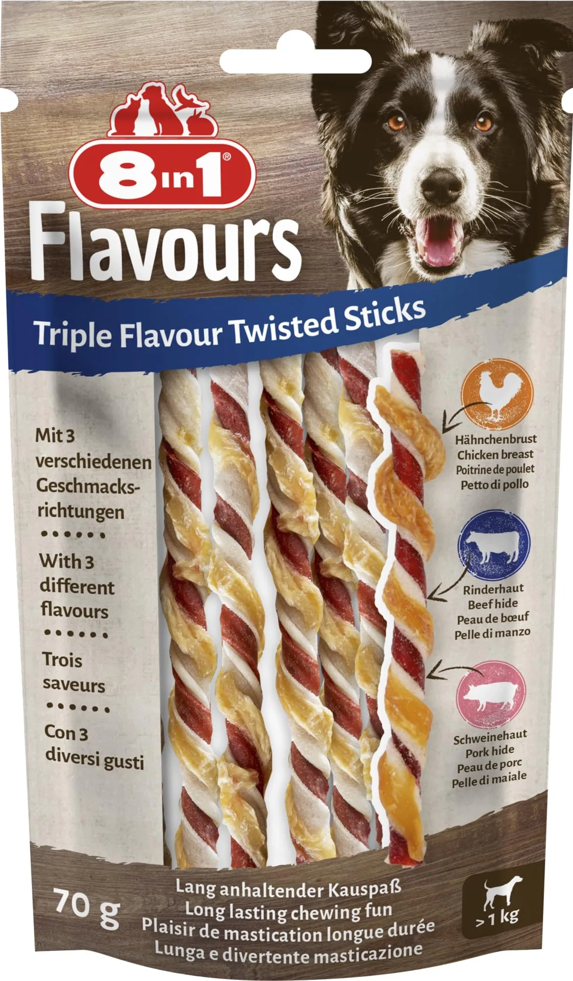 8in1 Triple Flavour Twisted Sticks per Cani, 10 Pezzi - immagine 1