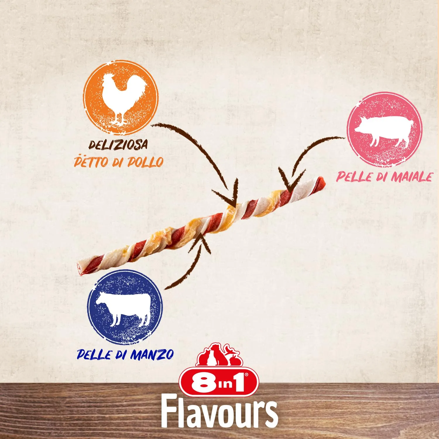 8in1 Triple Flavour Twisted Sticks per Cani, 10 Pezzi - immagine 2