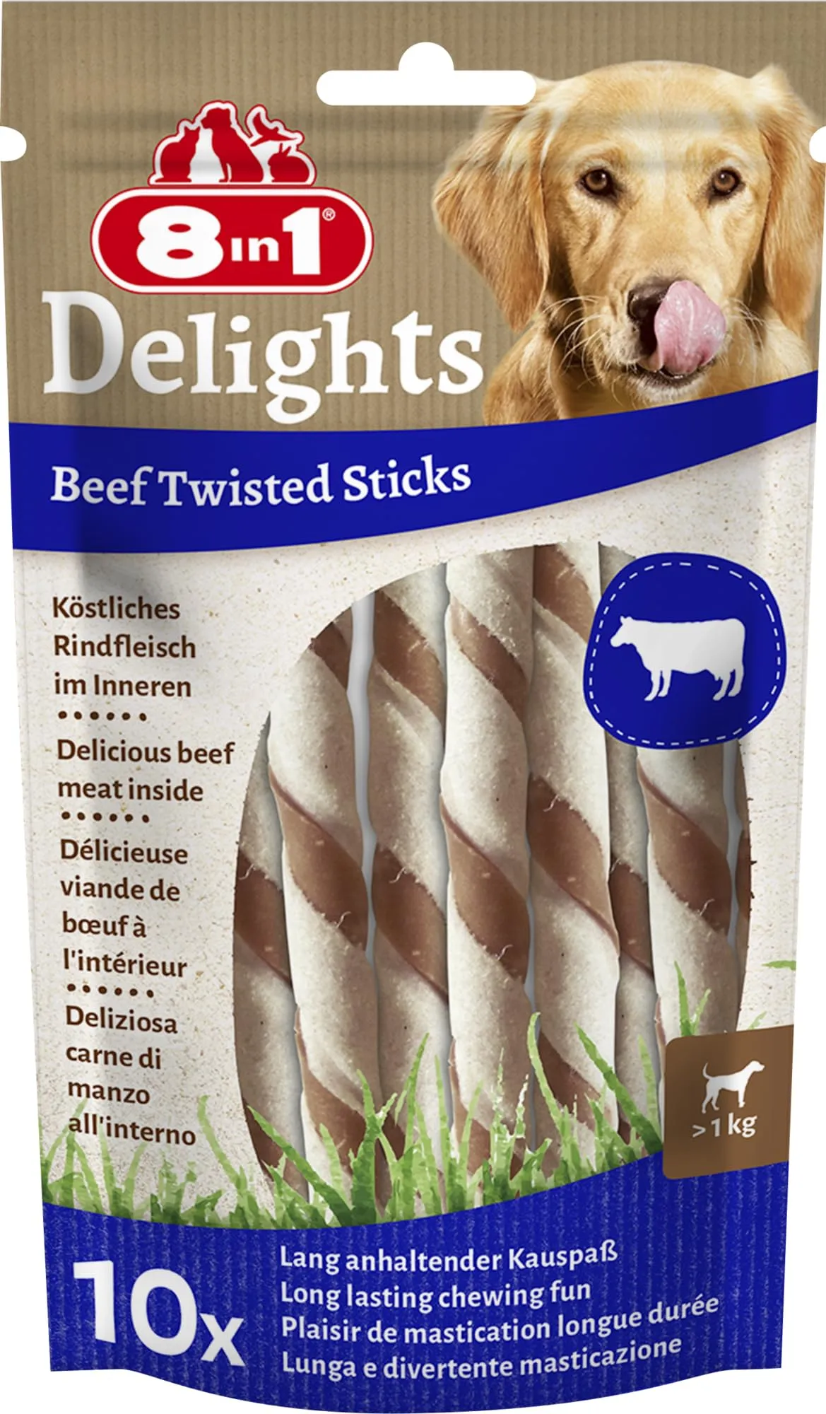 8in1 Delights Beef Twisted Sticks for Dogs, 10 Pezzi - immagine 3