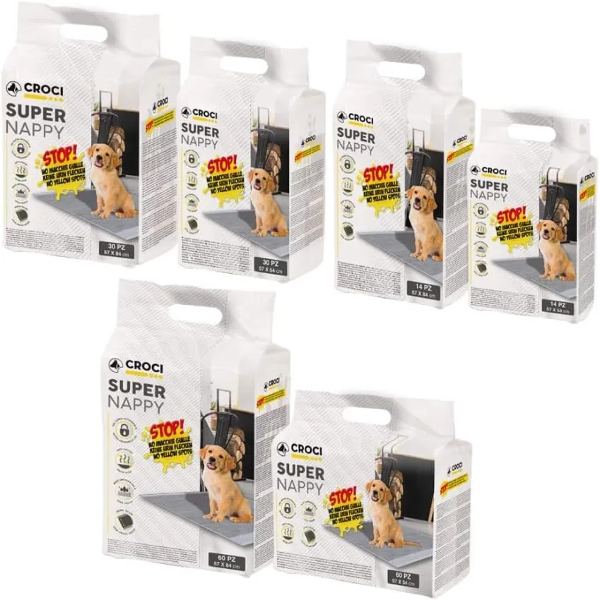 Croci Super Nappy Carboni Attivi Tappetini Igienici per Cani, 57x54 cm, 60 pezzi - immagine 6