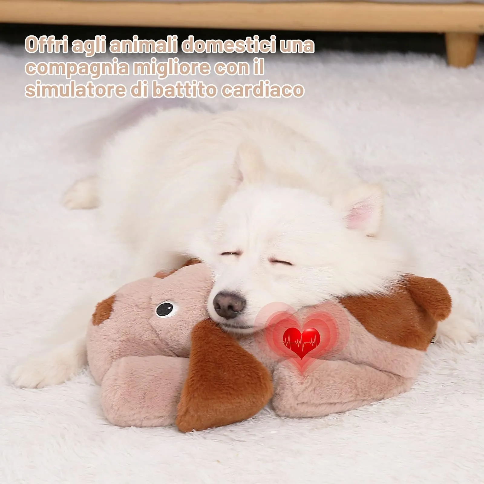 WEOK Giocattolo di peluche calmante con battito cardiaco per cuccioli, cani e gatti - Marrone - immagine 4