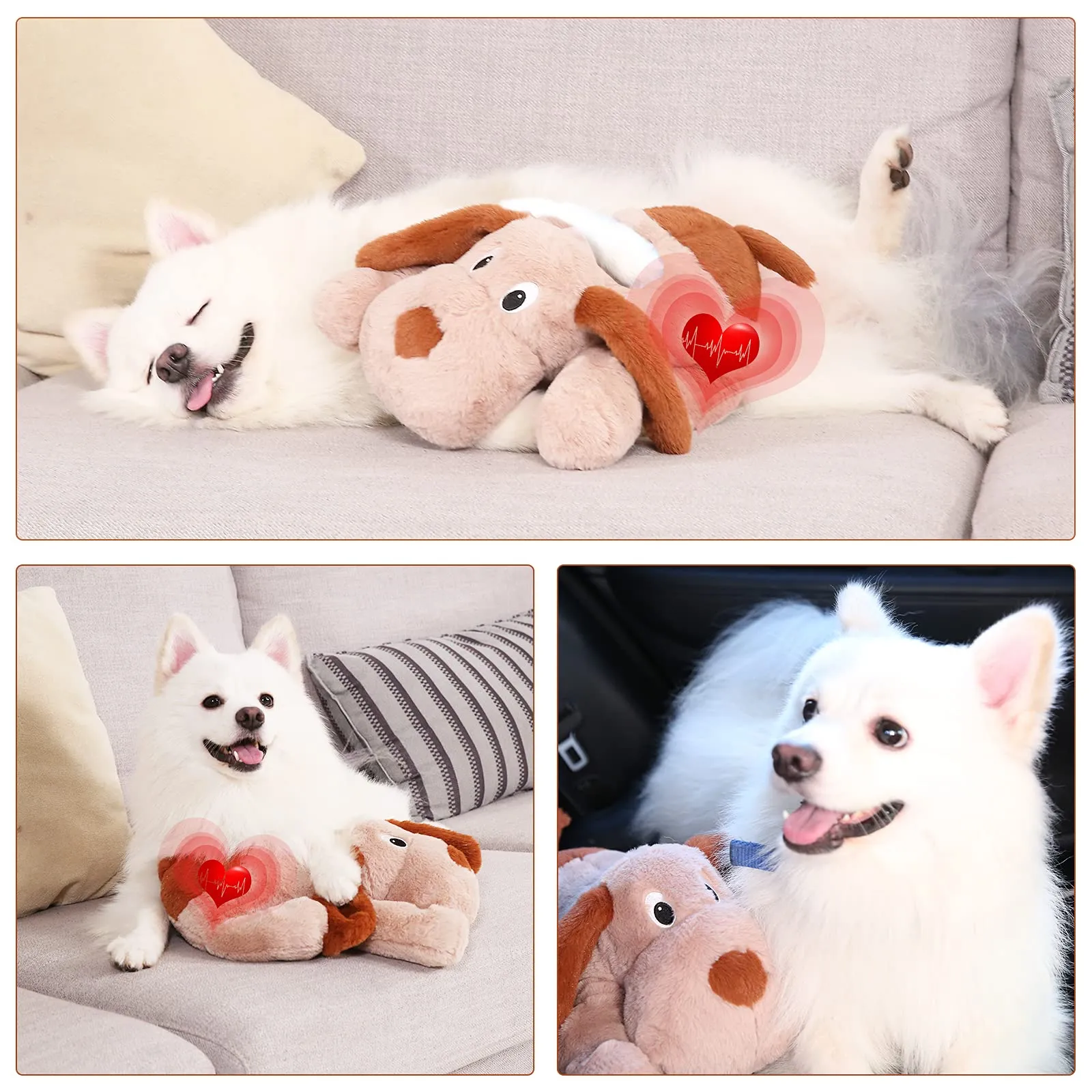 WEOK Giocattolo di peluche calmante con battito cardiaco per cuccioli, cani e gatti - Marrone - immagine 5