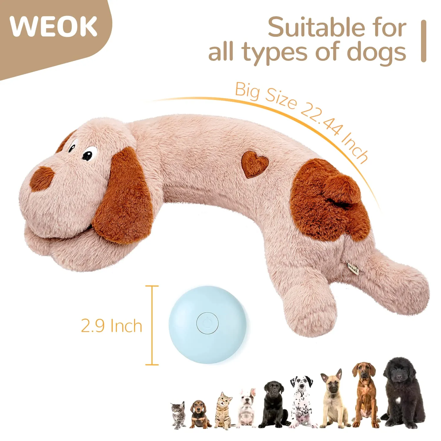 WEOK Giocattolo di peluche con battito cardiaco per cuccioli, cani e gatti - immagine 2