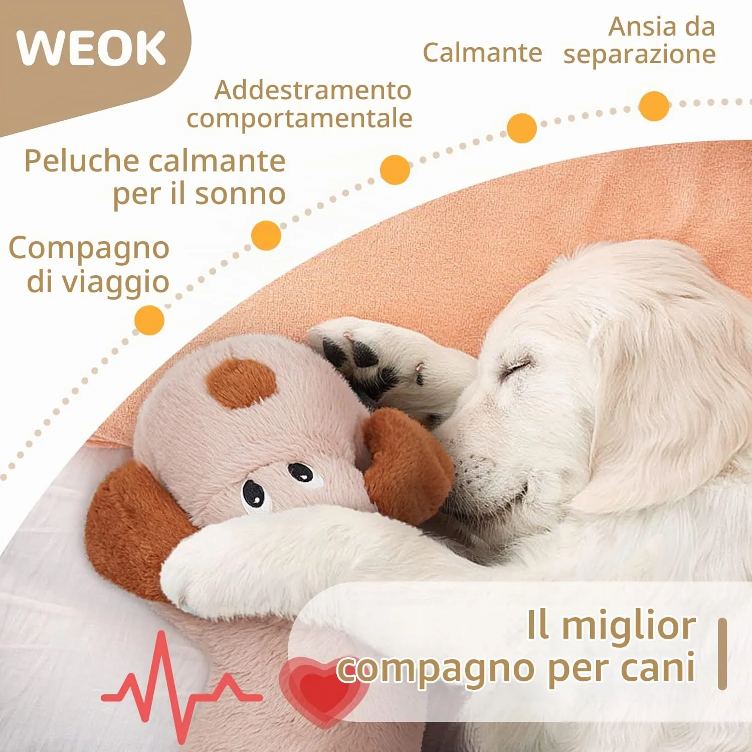 WEOK Giocattolo di peluche con battito cardiaco per cuccioli, cani e gatti - immagine 3