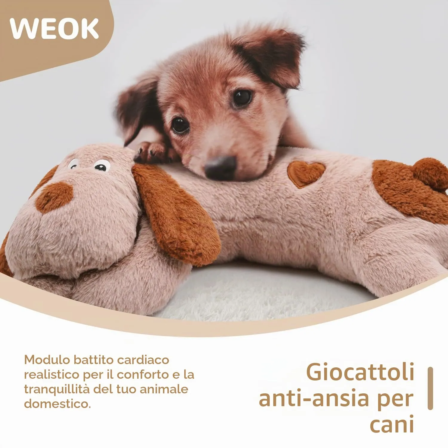 WEOK Giocattolo di peluche con battito cardiaco per cuccioli, cani e gatti - immagine 6
