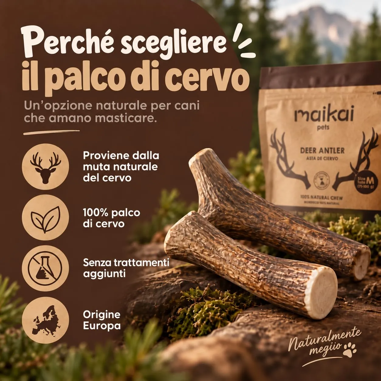 MAIKAI Corna di Cervo per Cani, Taglia S, 2 Pezzi - immagine 2