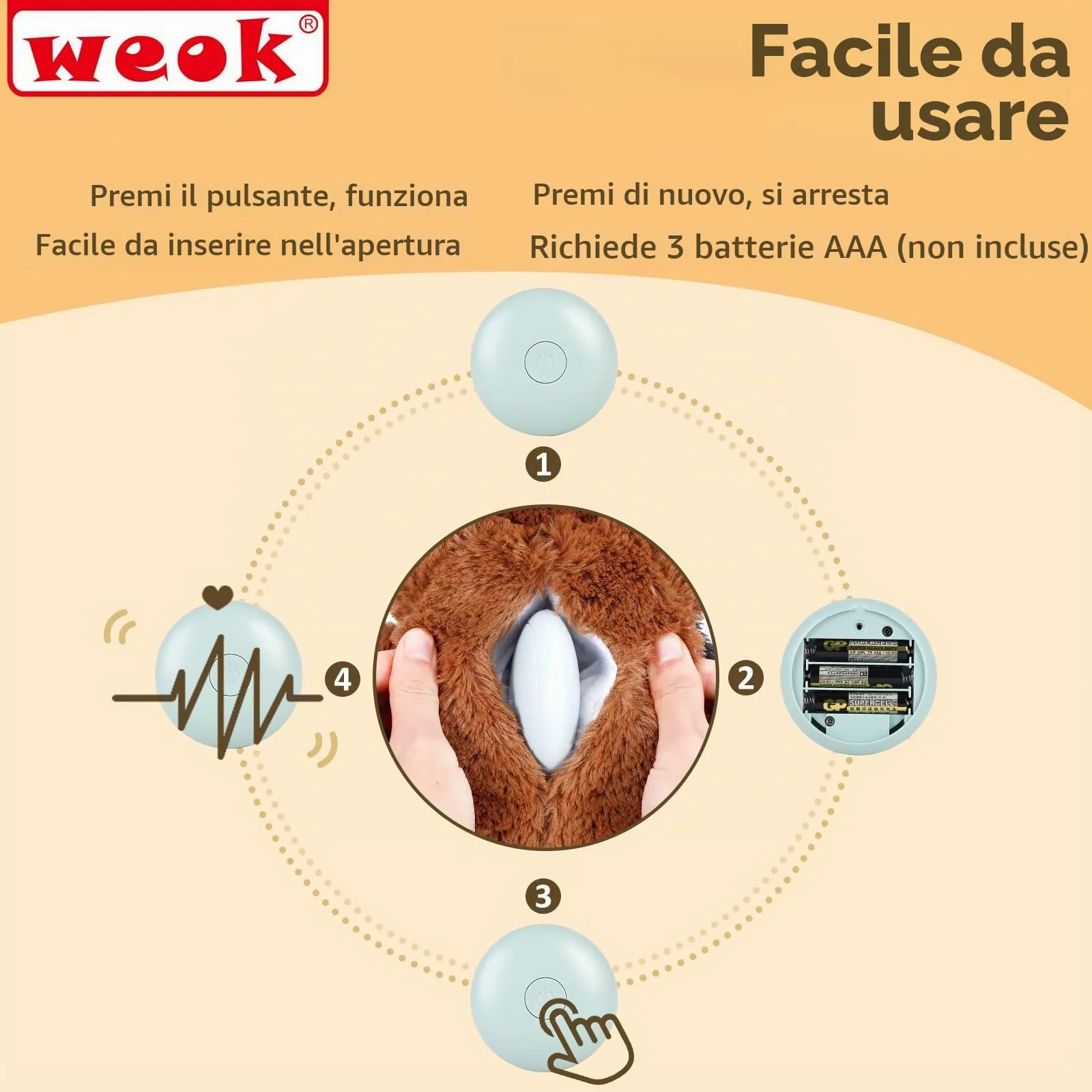 Werpower WEOK Giocattolo con battito cardiaco per cani e gatti, sollievo dall'ansia e aiuto per il sonno - immagine 4