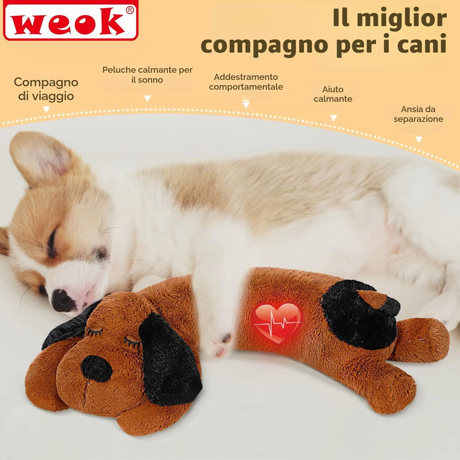 WEOK Heartbeat Puppy for Dogs - Calming Anxiety Relief Toy and Comfort Cushion - immagine 3