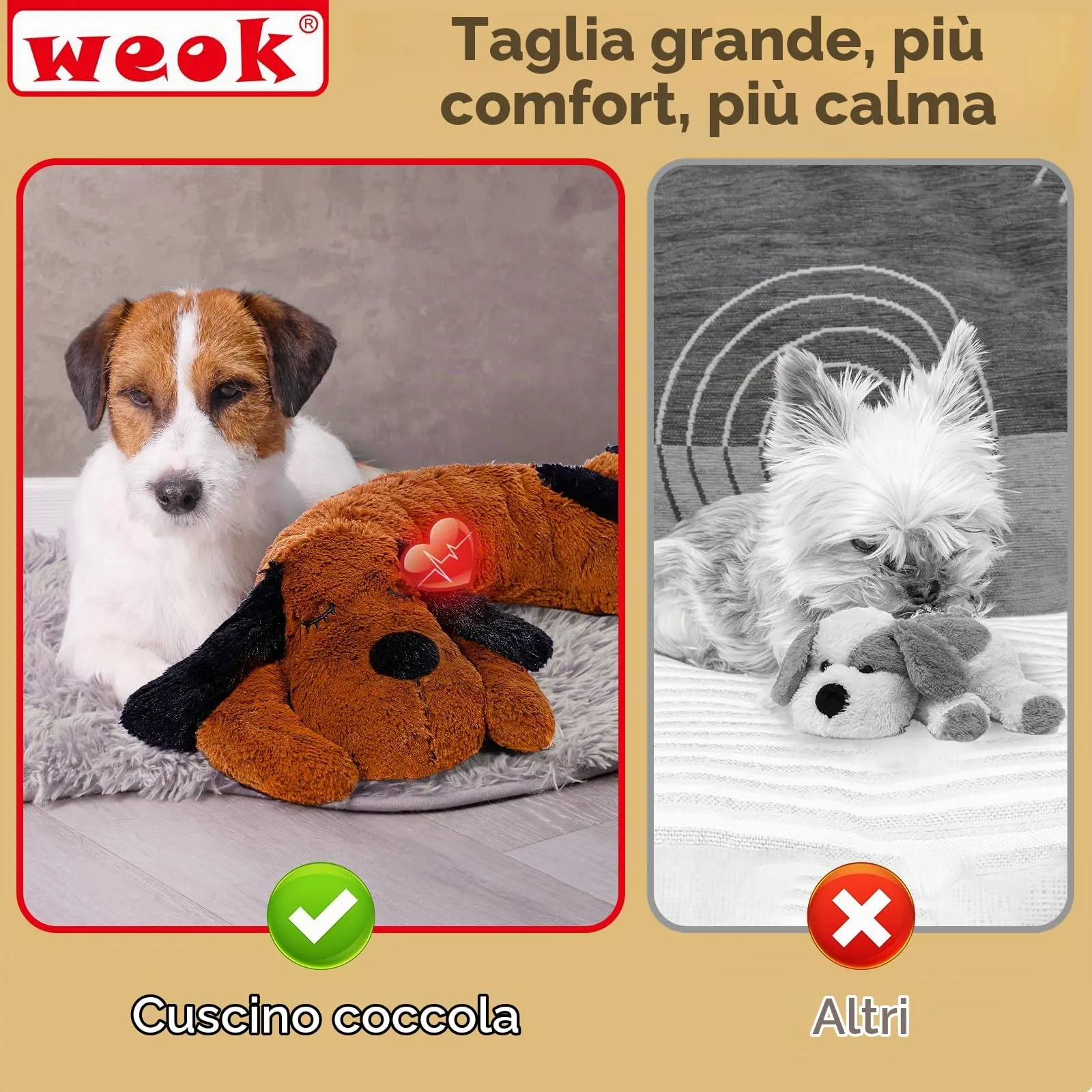 WEOK Heartbeat Puppy for Dogs - Calming Anxiety Relief Toy and Comfort Cushion - immagine 4
