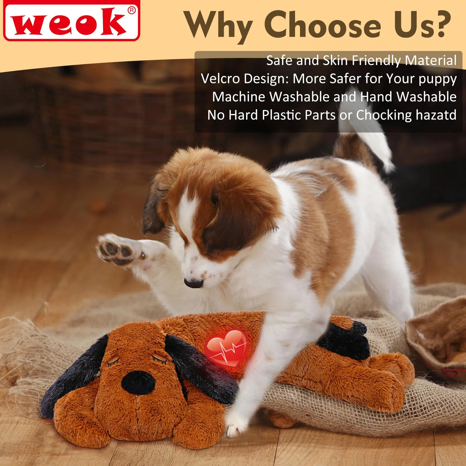 WEOK Heartbeat Puppy for Dogs - Calming Anxiety Relief Toy and Comfort Cushion - immagine 5