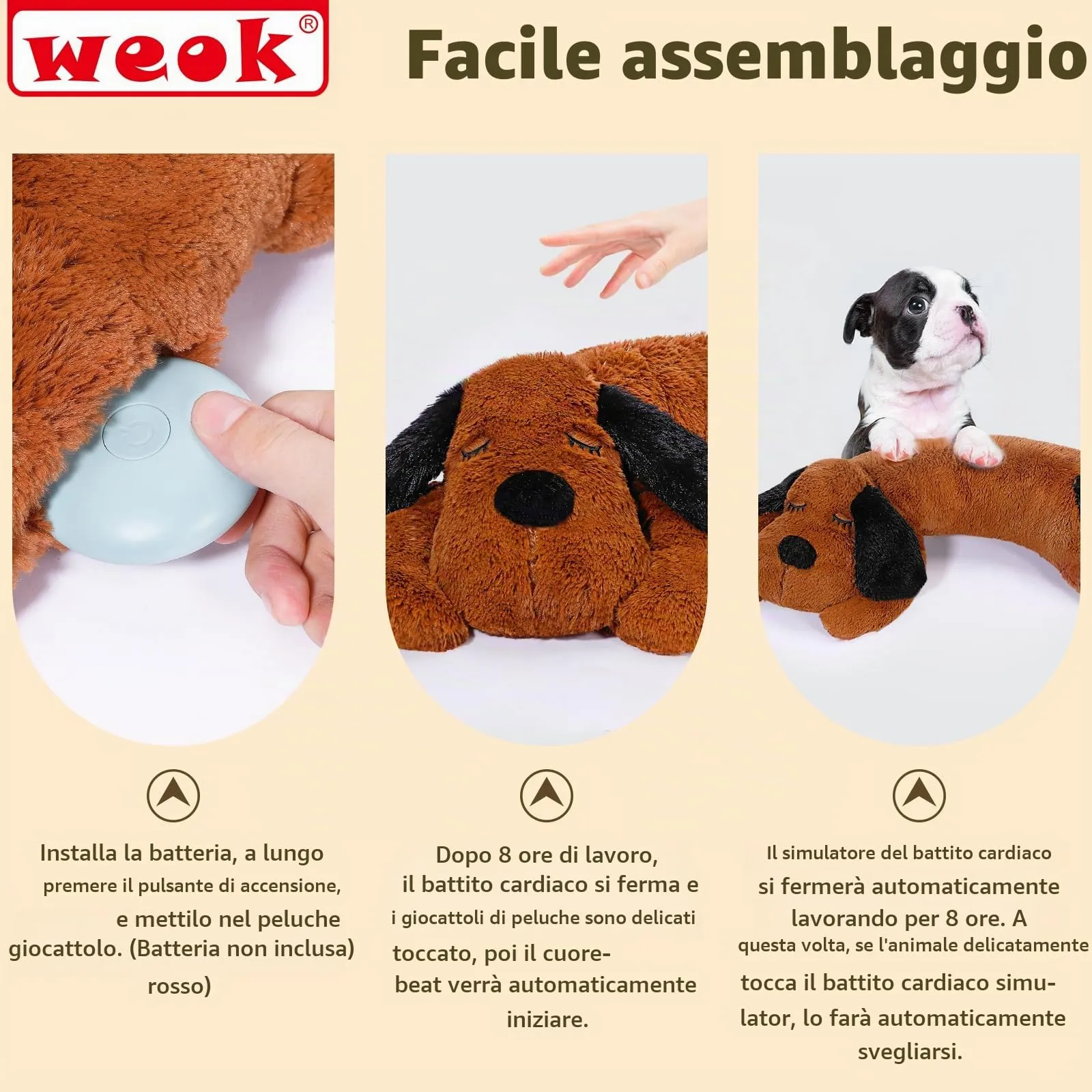 WEOK Heartbeat Puppy for Dogs - Calming Anxiety Relief Toy and Comfort Cushion - immagine 8