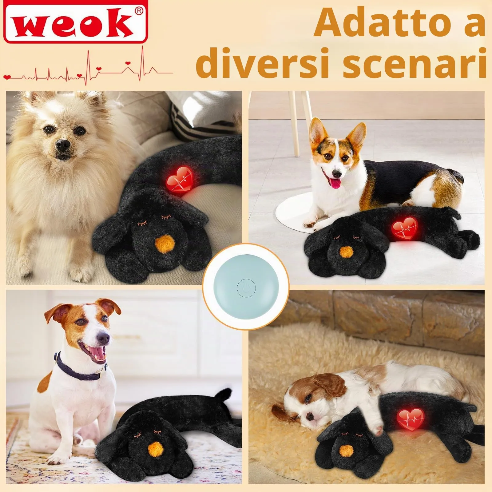 WEOK Cucciolo di peluche con battito cardiaco per cani e gatti - immagine 2