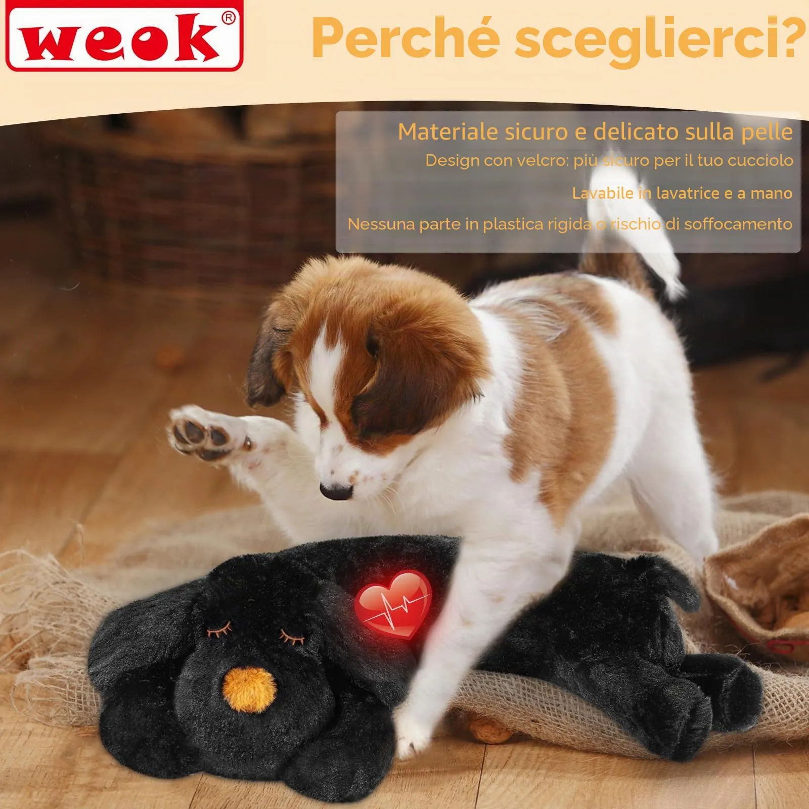 WEOK Cucciolo di peluche con battito cardiaco per cani e gatti - immagine 4