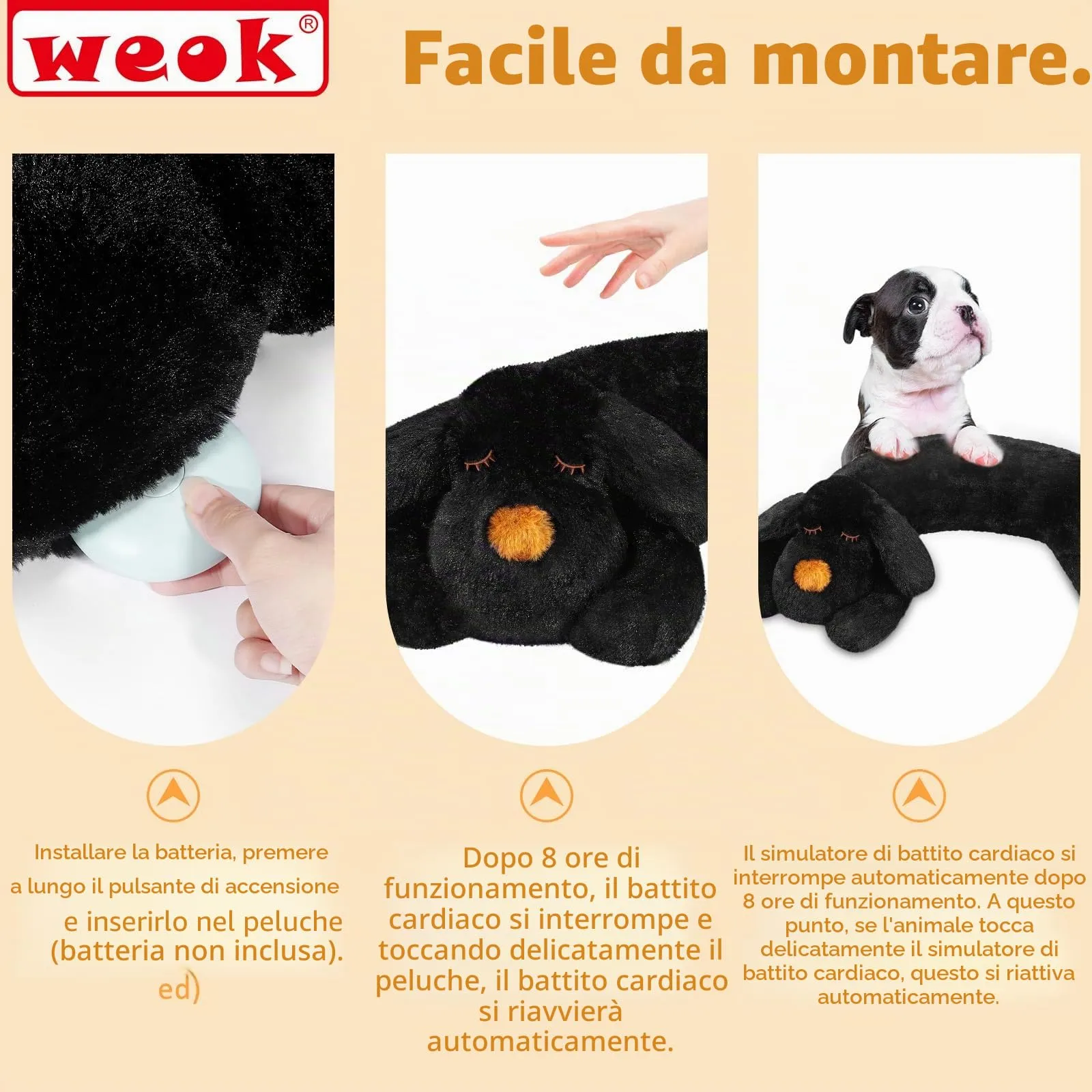 WEOK Cucciolo di peluche con battito cardiaco per cani e gatti - immagine 7