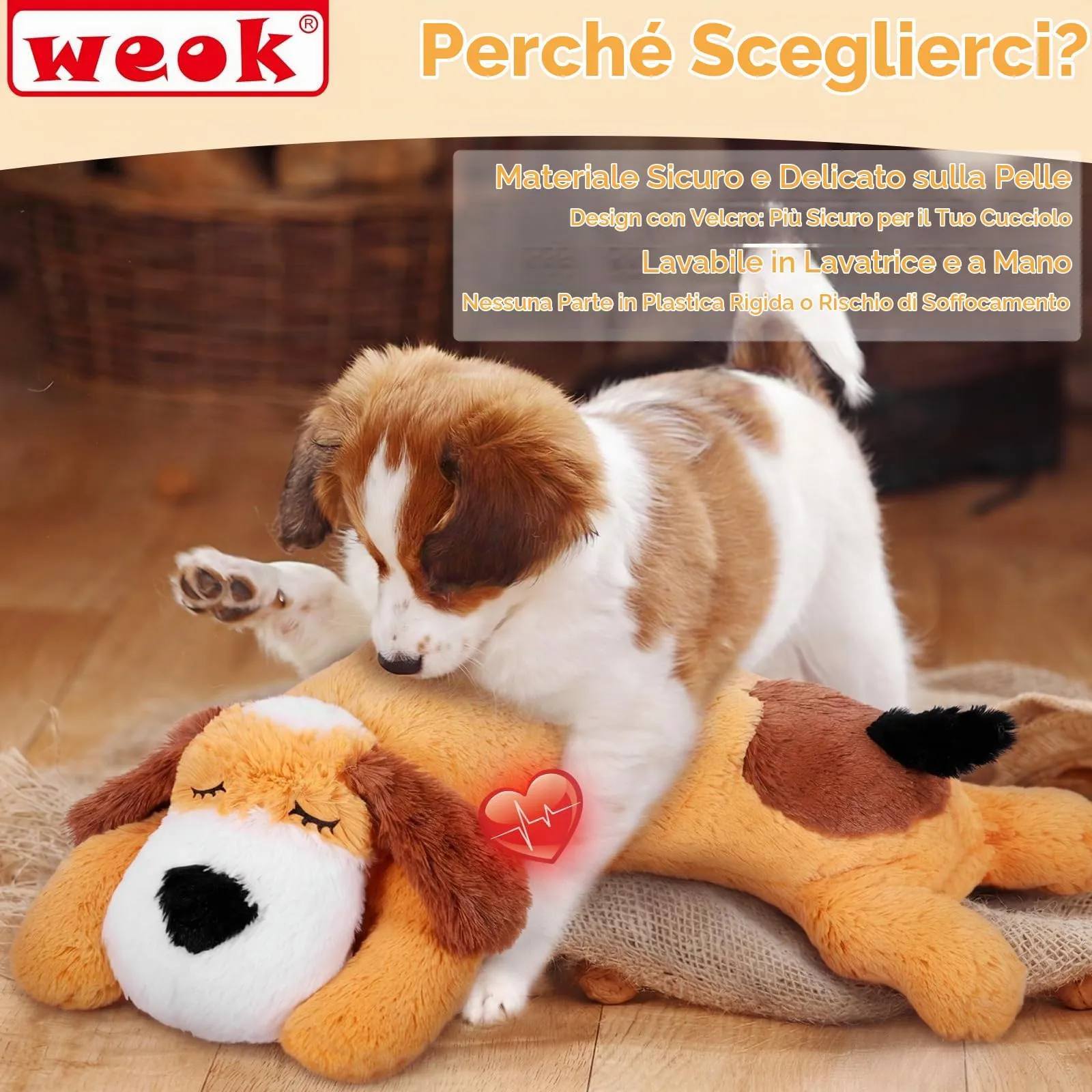 WEOK Cucciolo di peluche con battito cardiaco per cani e gatti - immagine 3