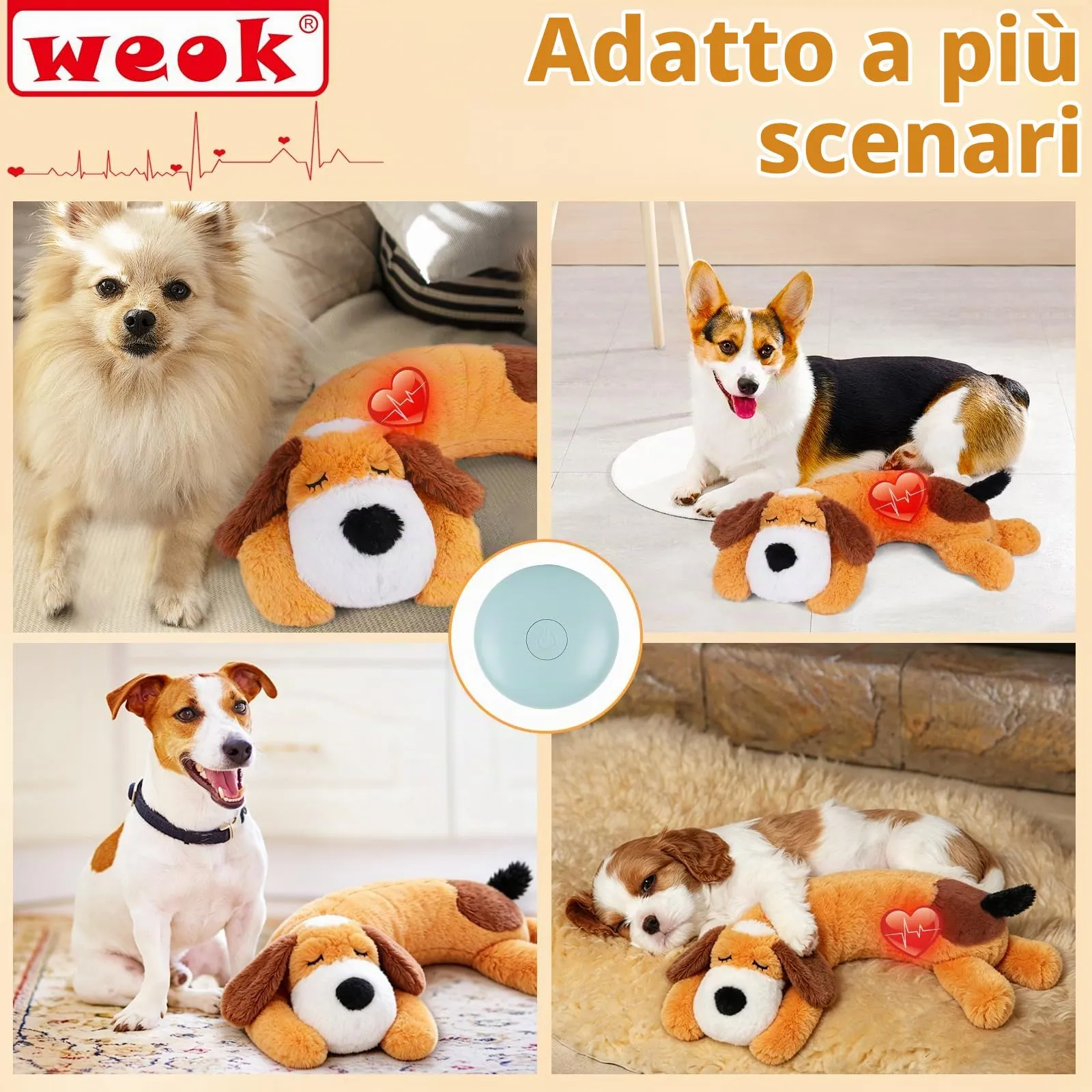 WEOK Cucciolo di peluche con battito cardiaco per cani e gatti - immagine 4