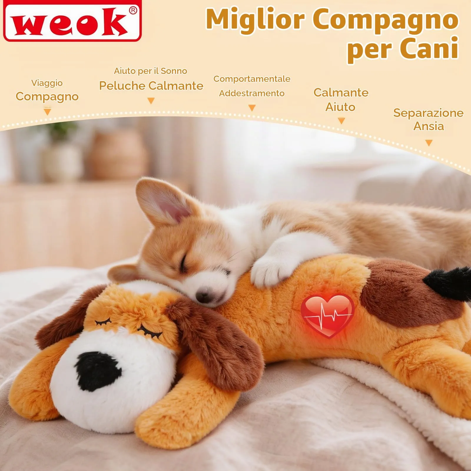 WEOK Cucciolo di peluche con battito cardiaco per cani e gatti - immagine 5