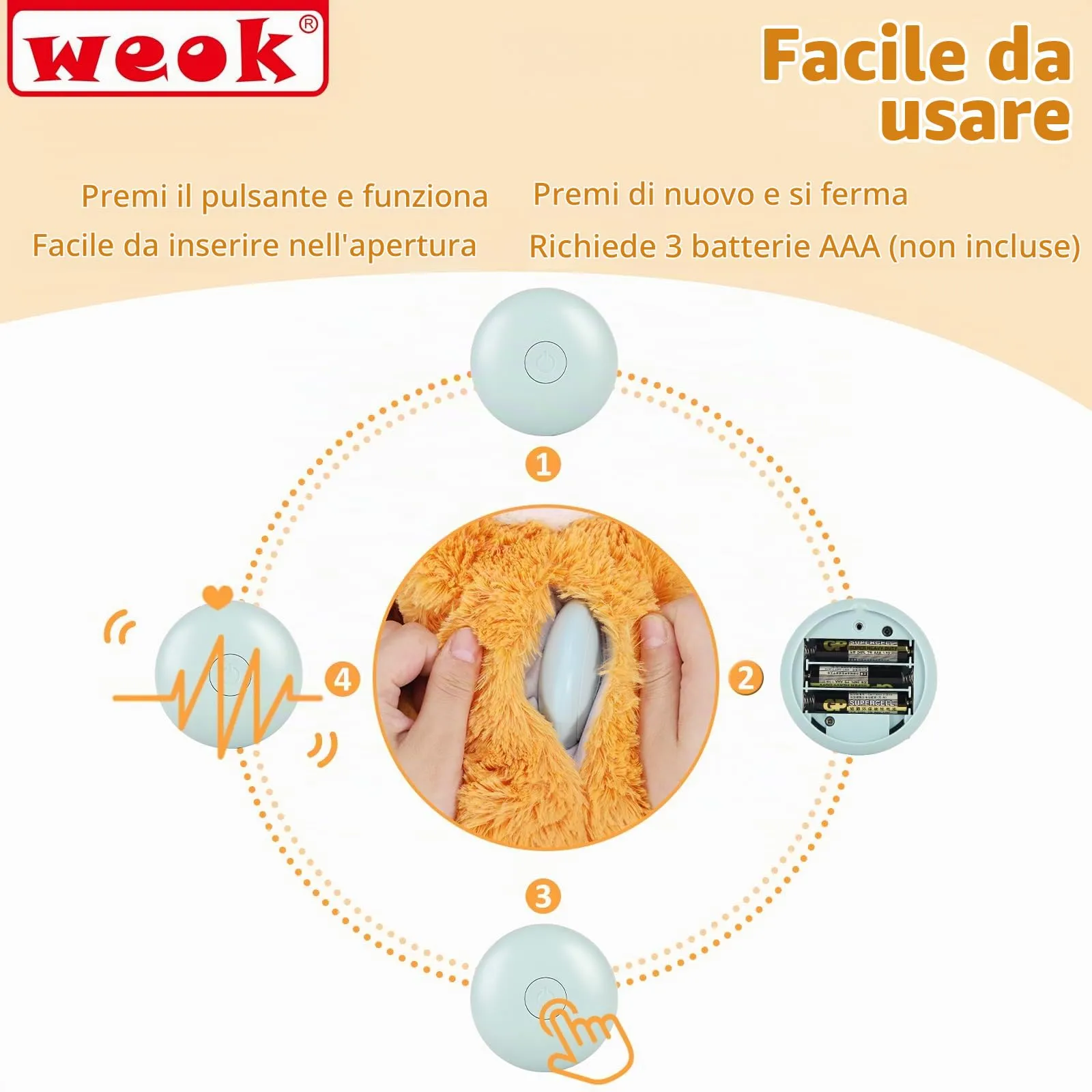 WEOK Cucciolo di peluche con battito cardiaco per cani e gatti - immagine 8