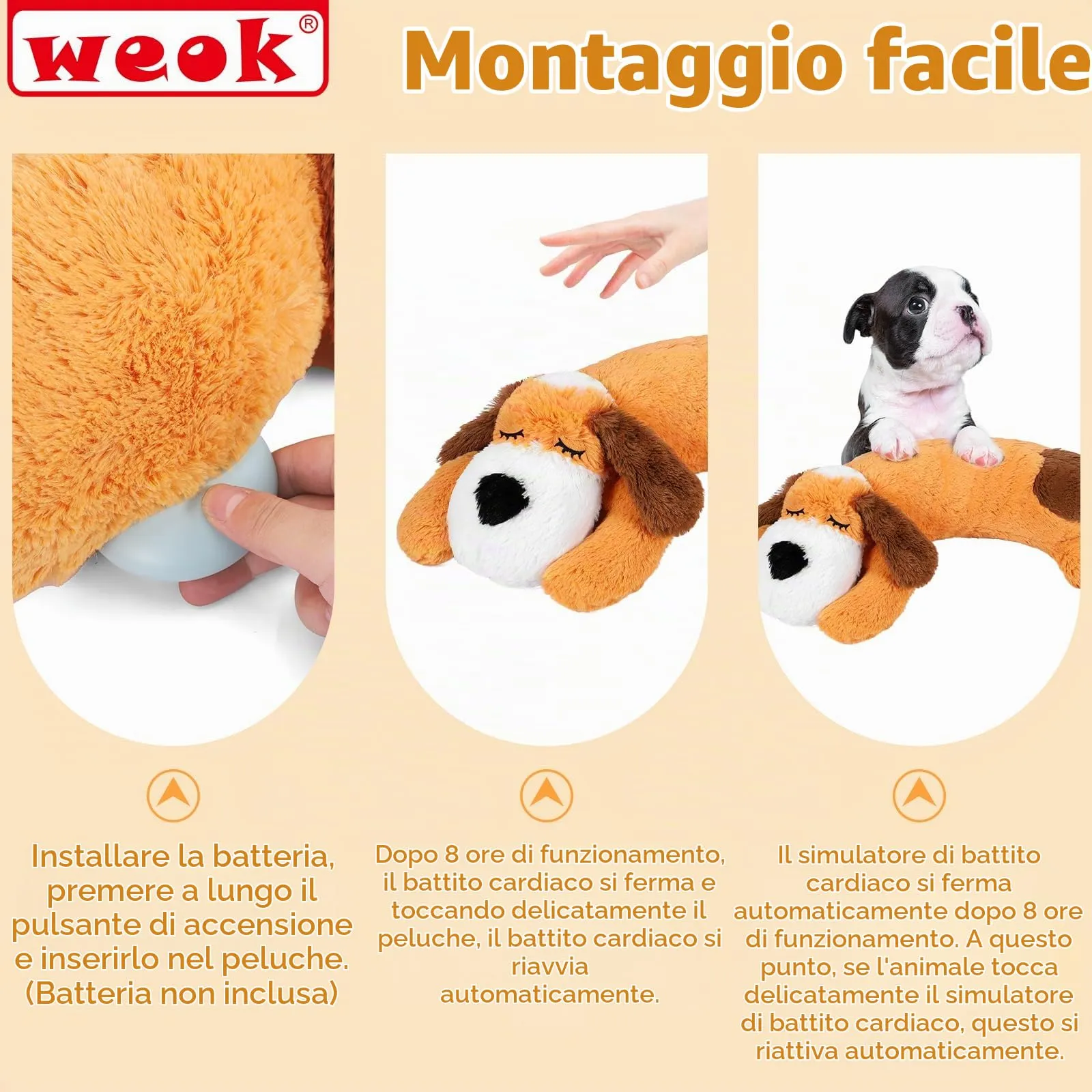 WEOK Cucciolo di peluche con battito cardiaco per cani e gatti - immagine 9