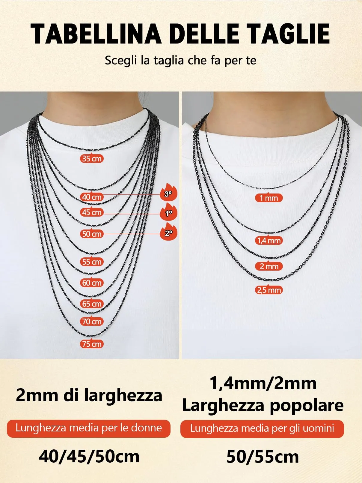 FaithHeart Catenina Donna in Acciaio Inox 316L Nero 2mm 45cm - immagine 3