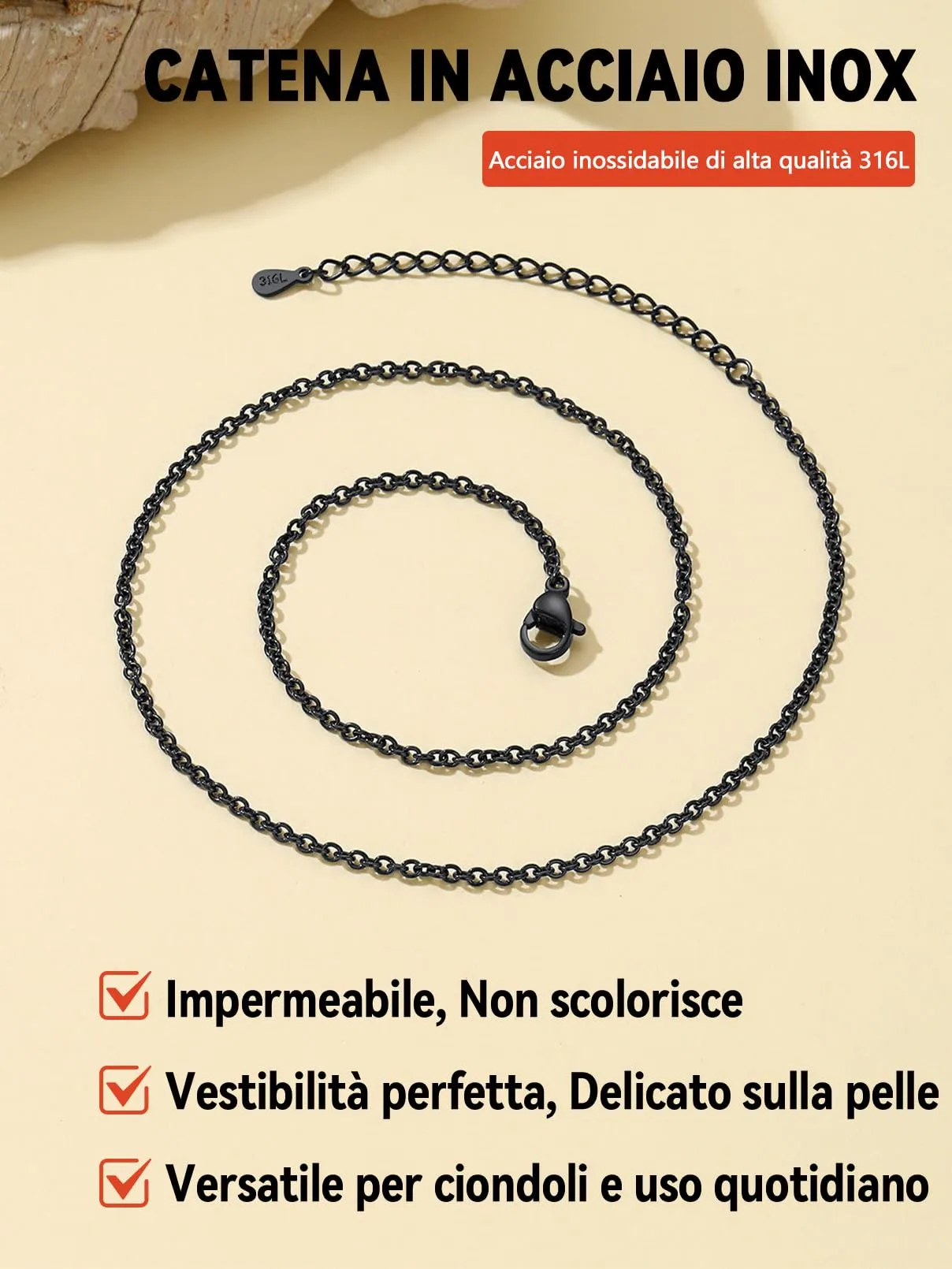 FaithHeart Collana Catenina Donna in Acciaio Inossidabile 2mm 60cm Colore Oro - immagine 7