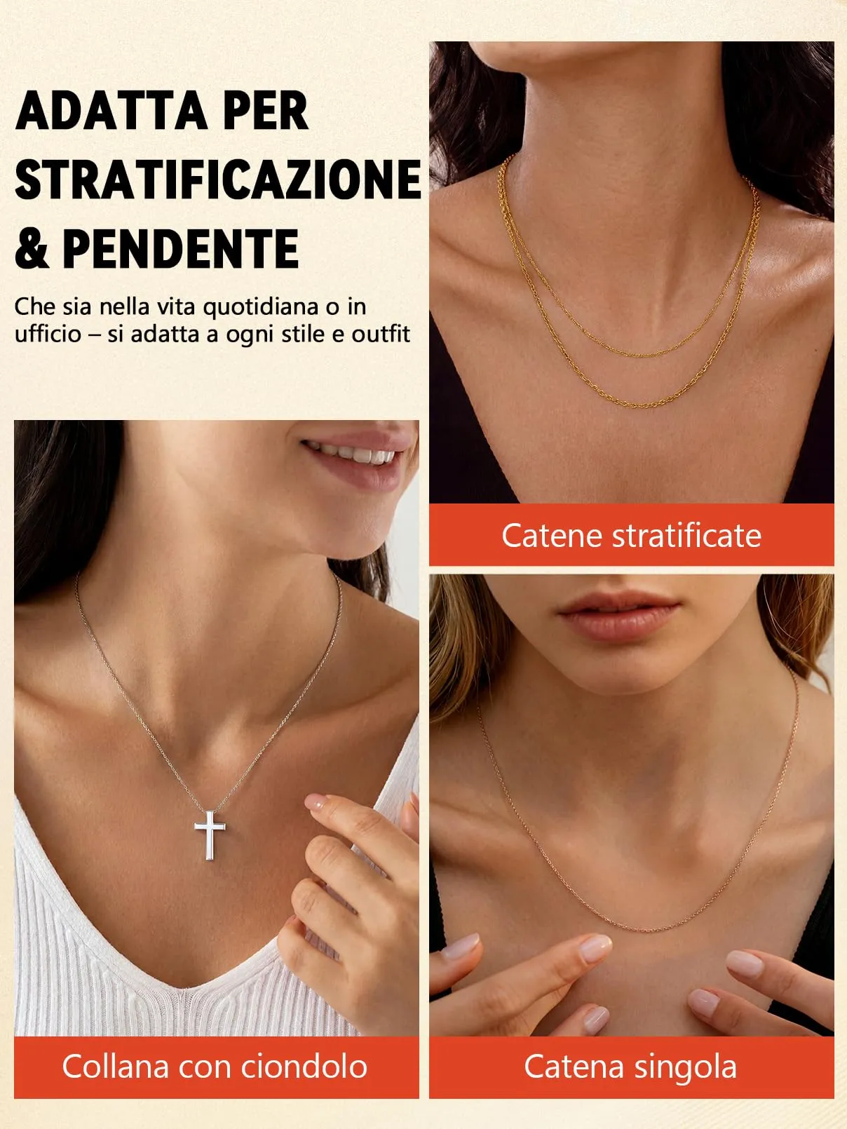 FaithHeart Collana Catenina in Acciaio Inossidabile 1mm Oro 40cm - immagine 8