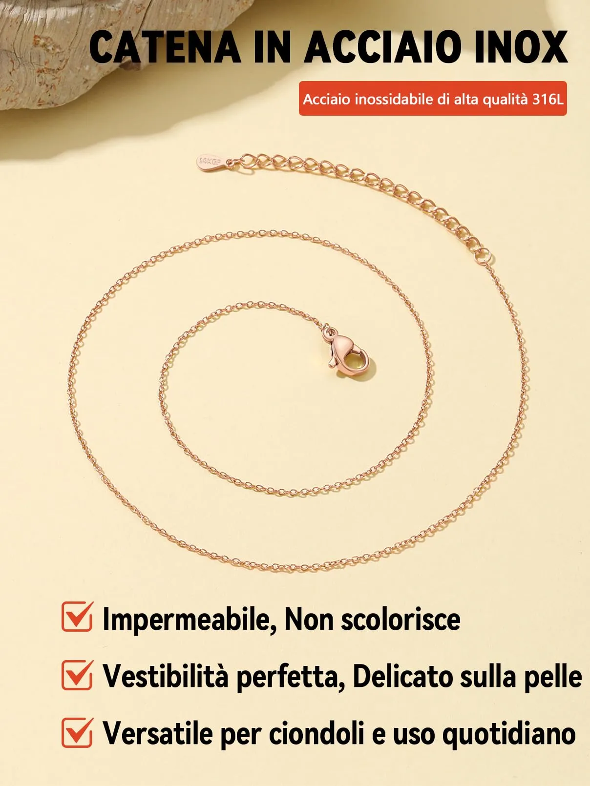 FaithHeart Collana Catenina Donna in Acciaio Inossidabile 1mm Oro, 45cm - immagine 3