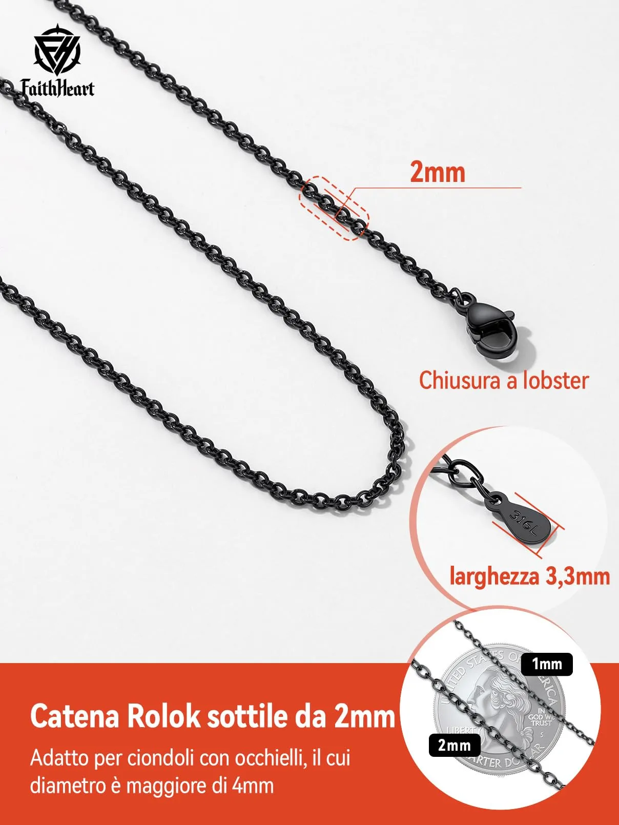 FaithHeart Collana Catenina Donna in Acciaio Inossidabile 2mm Oro, 75cm - immagine 5